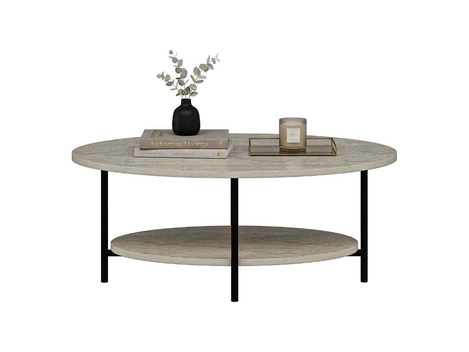 Couchtisch Subiaco, mit Füßen, 90x60x36h cm Beige Marmor, ein Fach, Oval Form