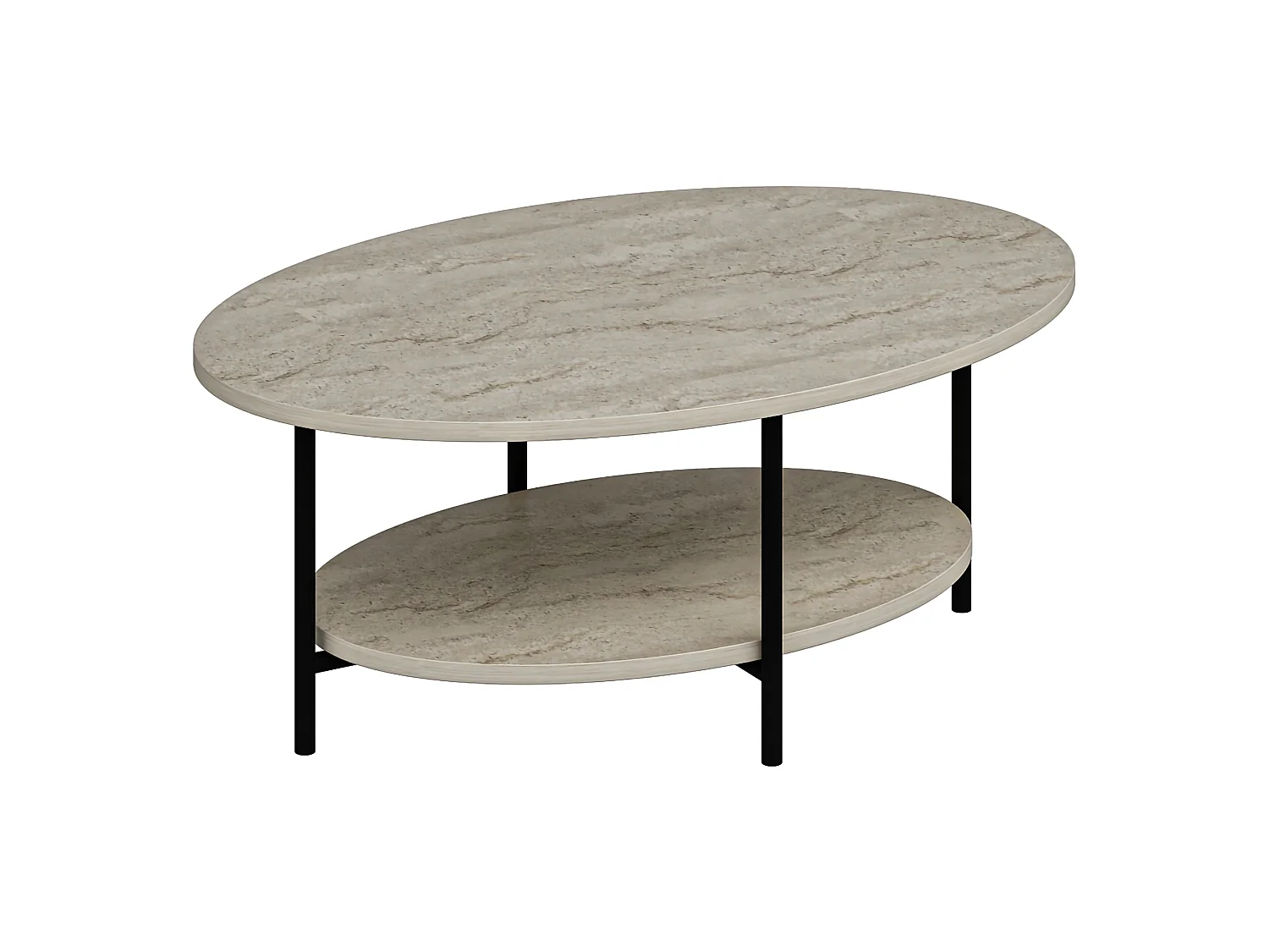 Couchtisch Subiaco, mit Füßen, 90x60x36h cm Beige Marmor, ein Fach, Oval Form
