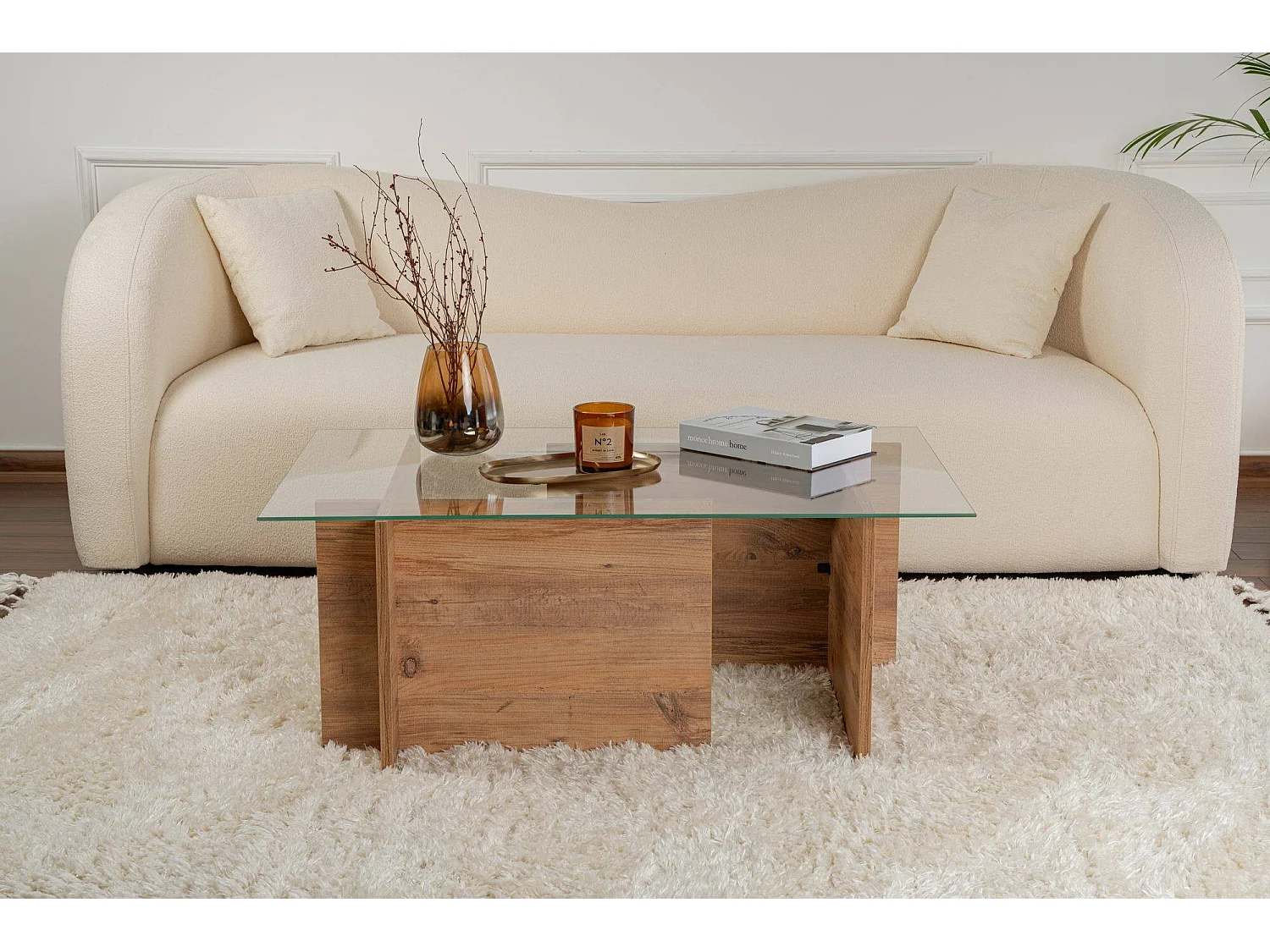 Salontafel Azriel, tijdschriftenrek, 105x65x40h cm bruin grenen, rechthoekige vorm, kleurverloop, grenen frame