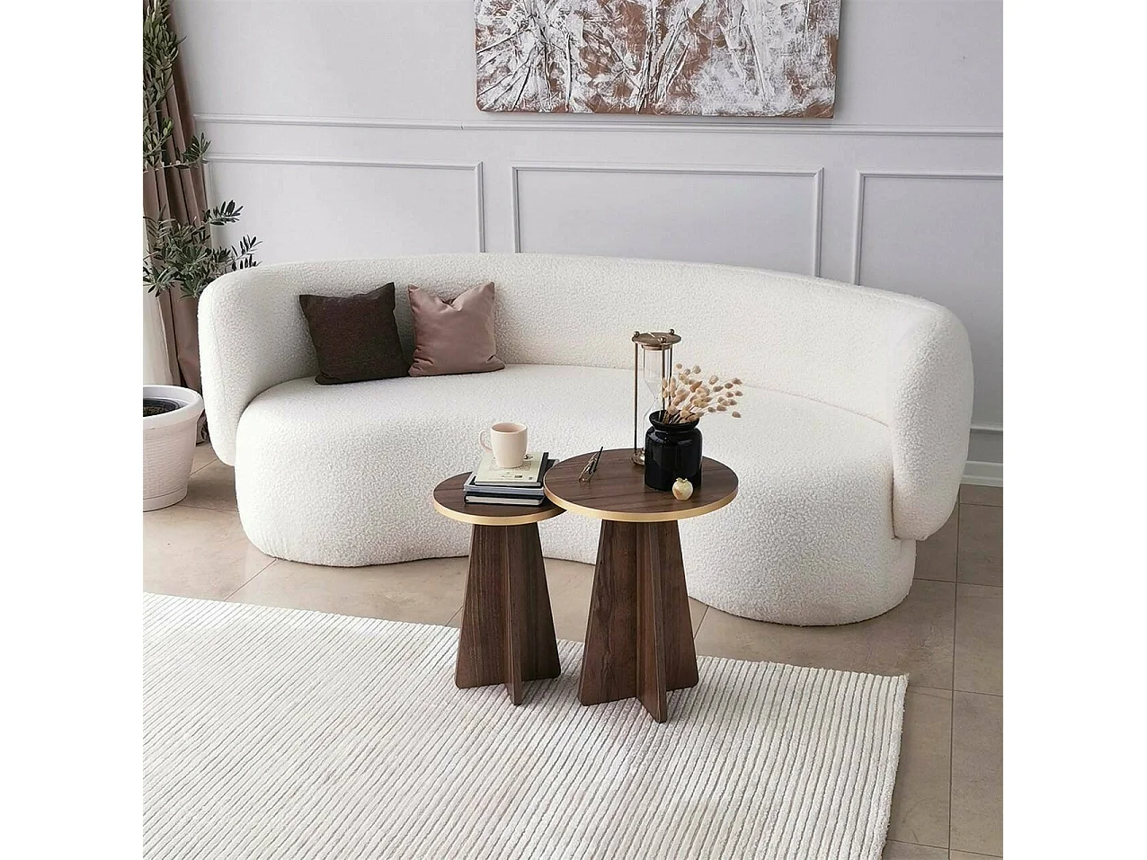 Salontafel Cardito, tijdschriftenrek, 40x40x50h cm goud goud, ronde vorm, kleur blad bruin