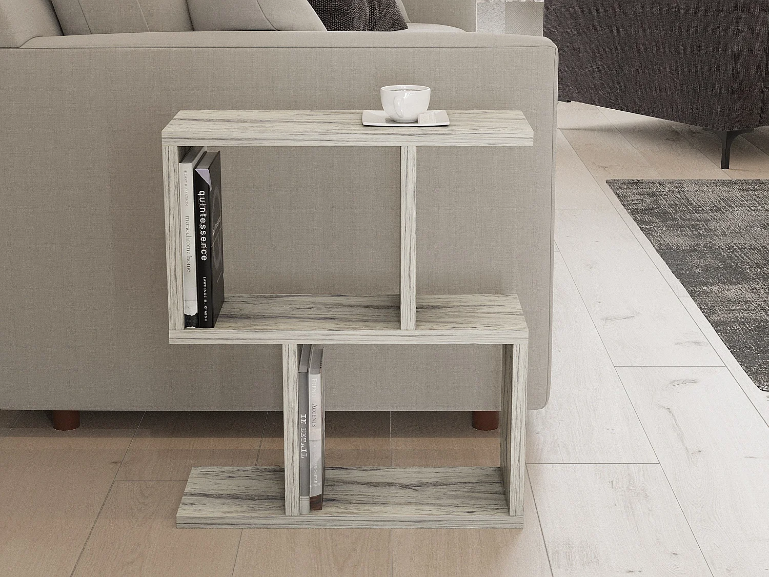 Couchtisch Tarzo, 2 Fächer, 45x17x51h cm Beige Marmor, Rechteckig, Farbverlauf Tischplatte Marmor