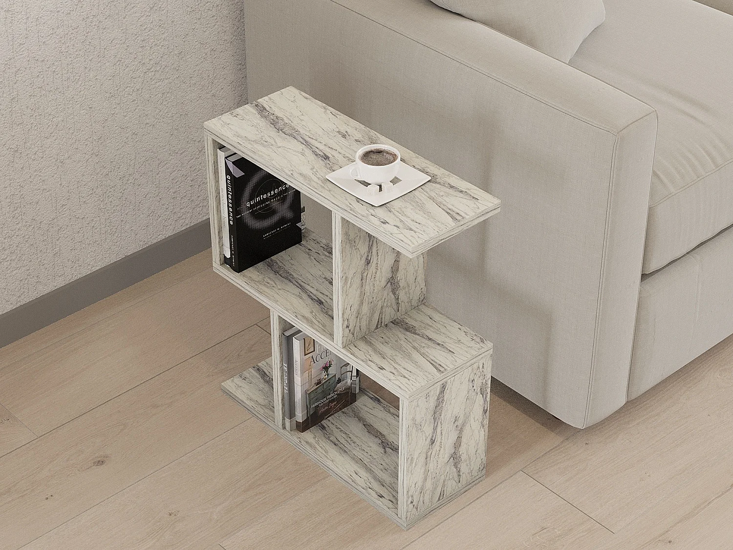 Couchtisch Tarzo, 2 Fächer, 45x17x51h cm Beige Marmor, Rechteckig, Farbverlauf Tischplatte Marmor