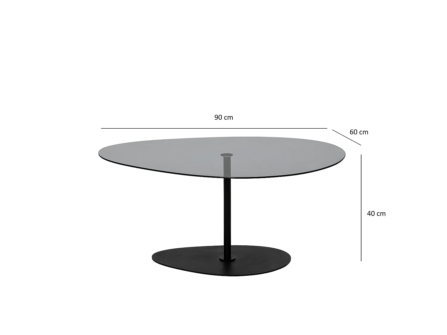 Couchtisch Tremiti, Glasplatte aus gehärtetem Glas, 90x60x40h cm Schwarz, ovale Form, Tischplatte in Rauchglasoptik