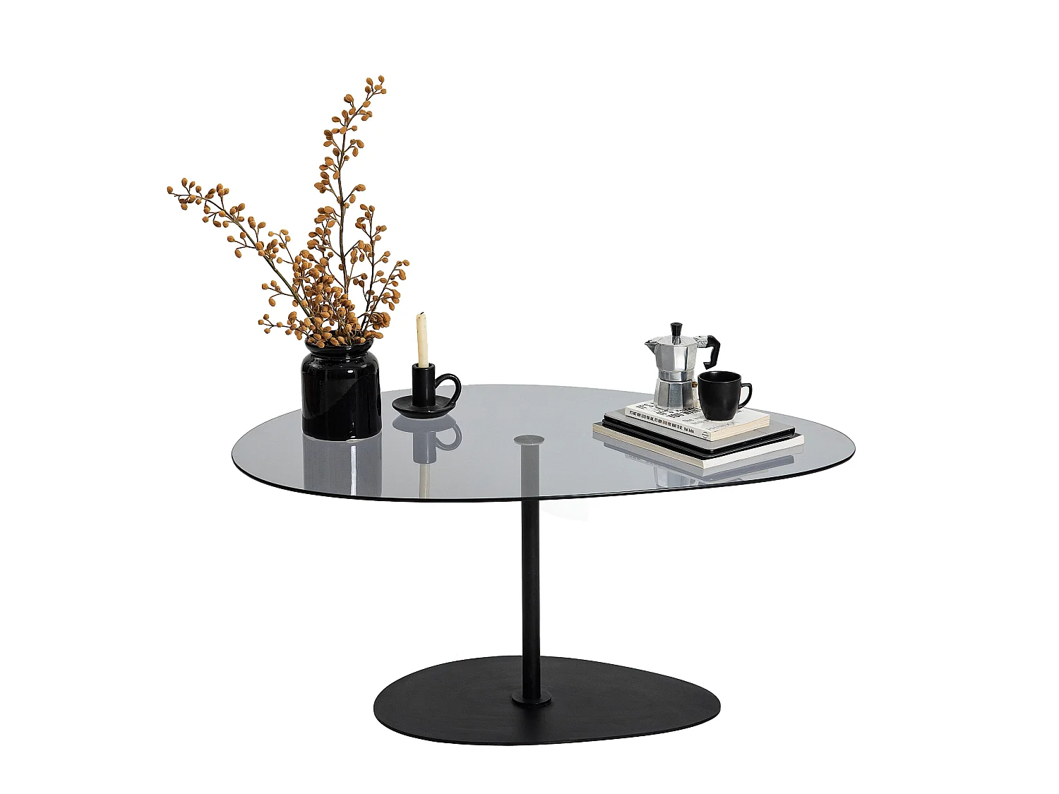 Couchtisch Tremiti, Glasplatte aus gehärtetem Glas, 90x60x40h cm Schwarz, ovale Form, Tischplatte in Rauchglasoptik
