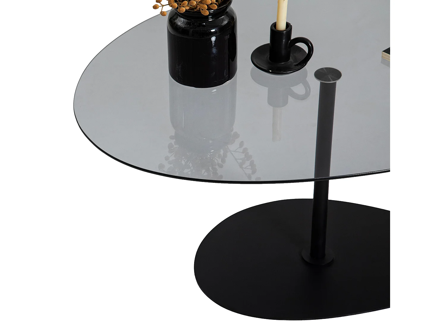 Couchtisch Tremiti, Glasplatte aus gehärtetem Glas, 90x60x40h cm Schwarz, ovale Form, Tischplatte in Rauchglasoptik