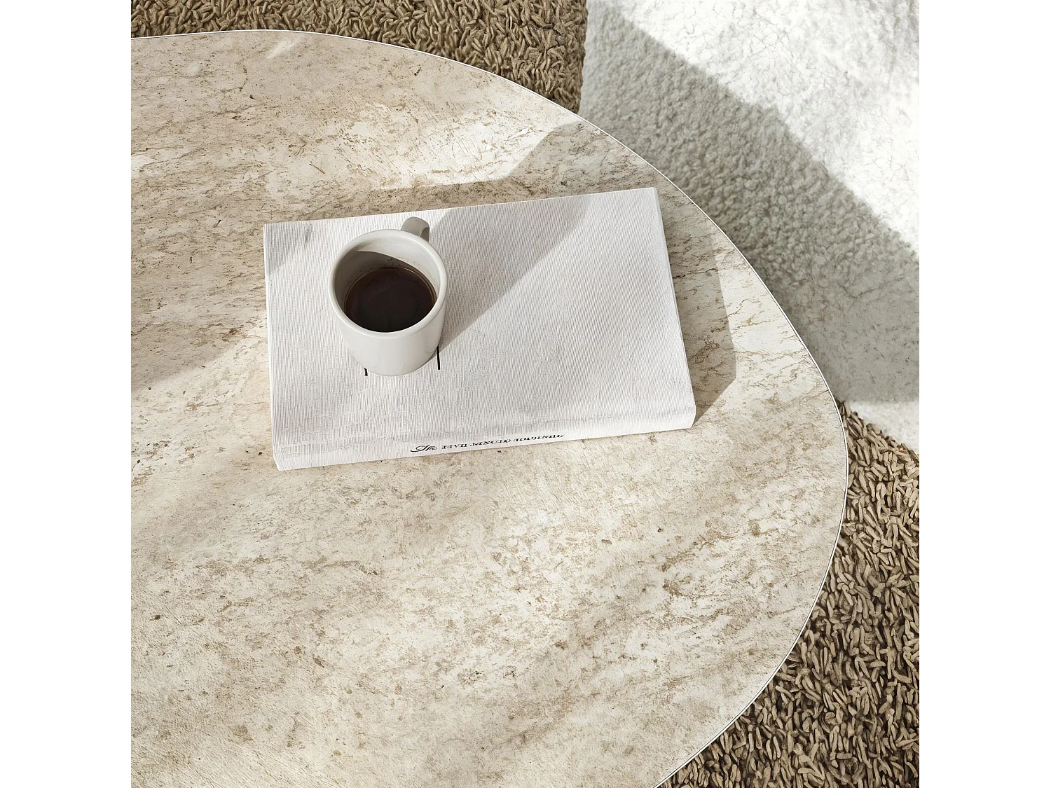 Tavolino da Salotto Lozza, Forma Ovale, 100x60x35h cm Bianco Marmo, Materiale Piano in Legno Nobilitato, Colore Ripiano Bianco