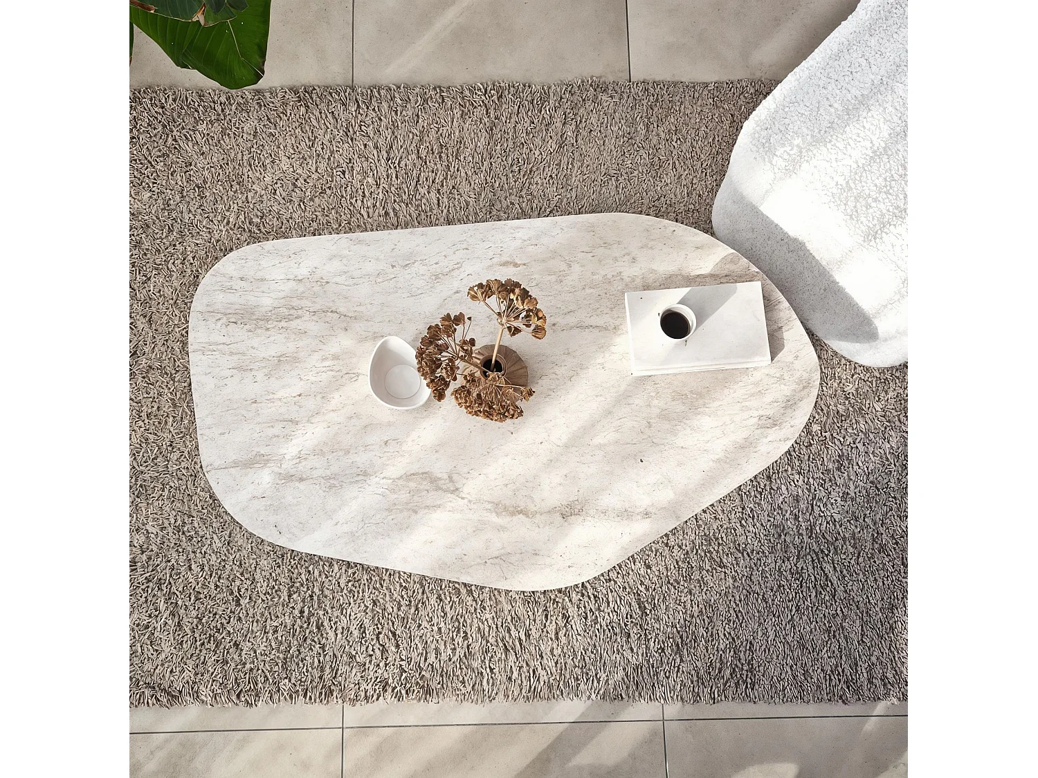Tavolino da Salotto Lozza, Forma Ovale, 100x60x35h cm Bianco Marmo, Materiale Piano in Legno Nobilitato, Colore Ripiano Bianco