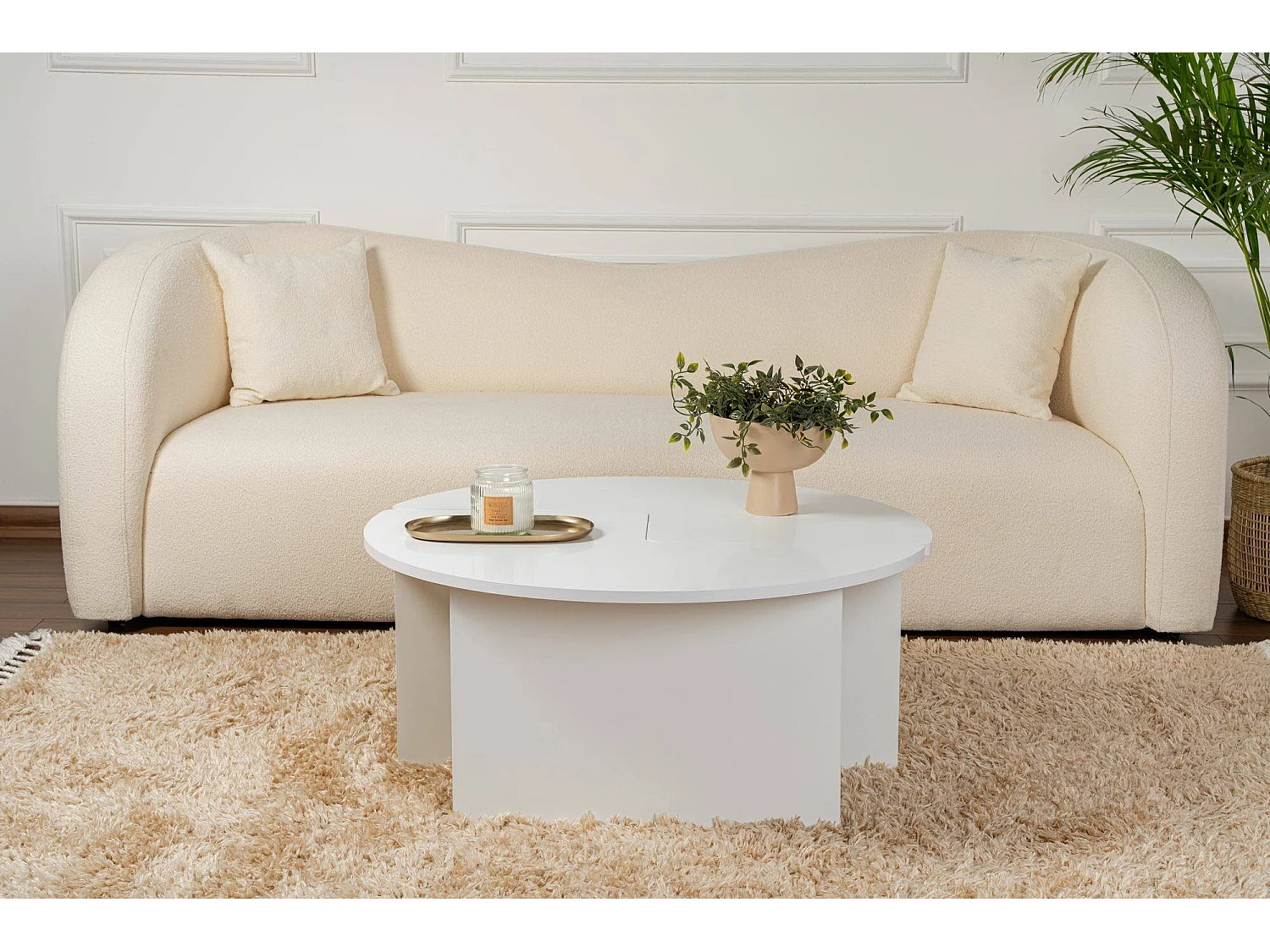 Salontafel Tairn, rond, 90x90x41h cm wit, blad van gemelamineerd hout, bladkleur wit