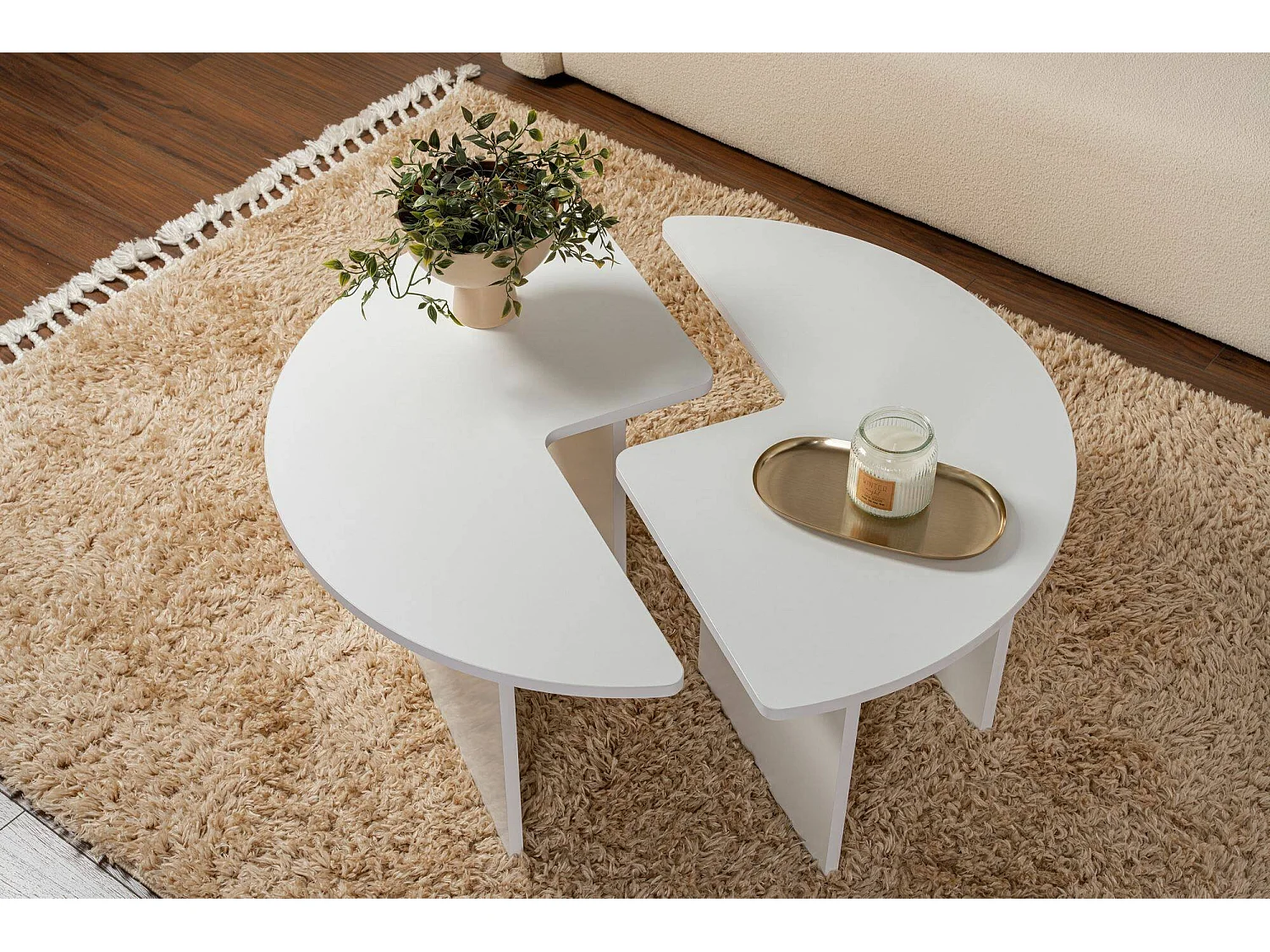 Salontafel Tairn, rond, 90x90x41h cm wit, blad van gemelamineerd hout, bladkleur wit