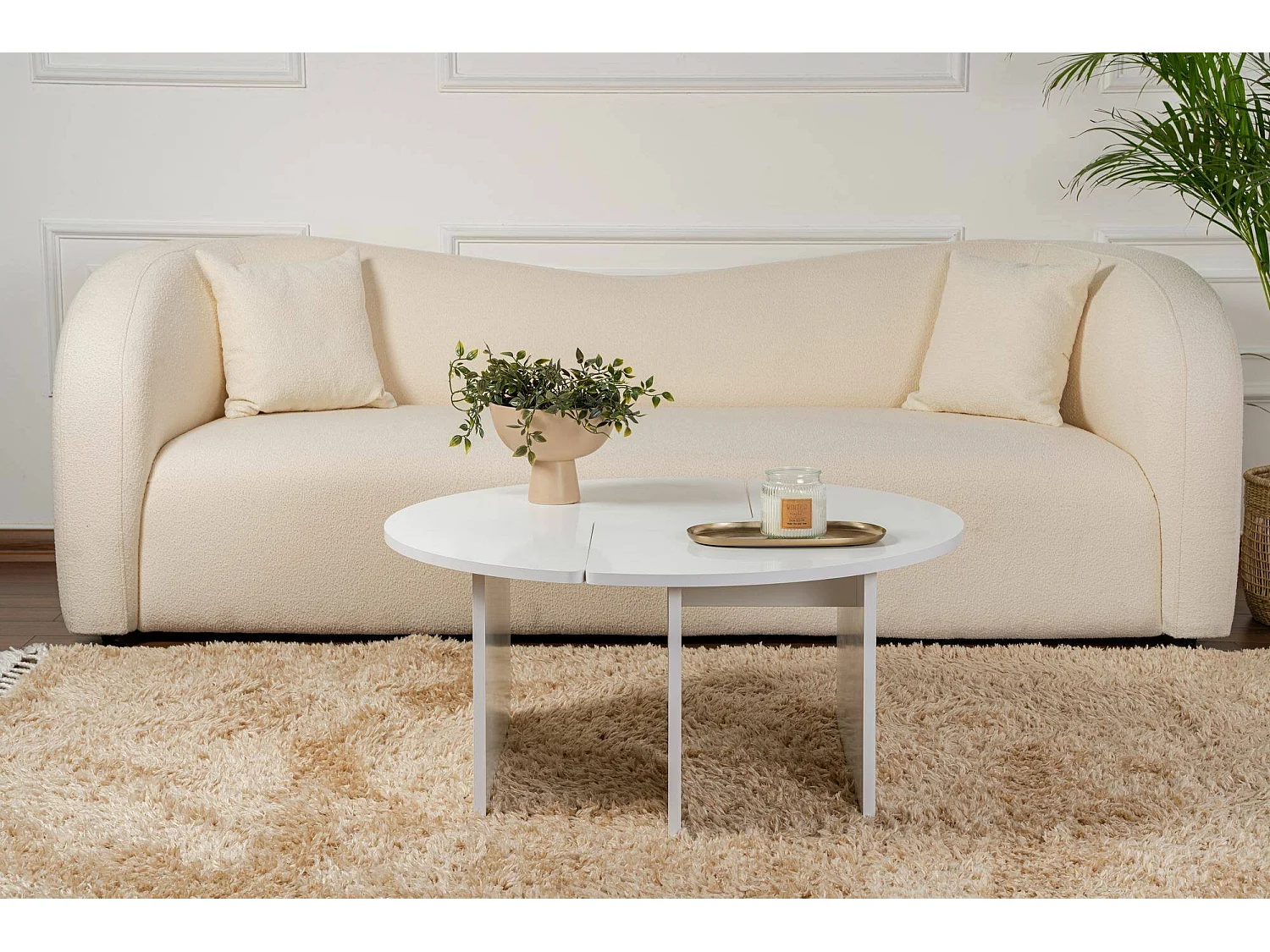 Salontafel Tairn, rond, 90x90x41h cm wit, blad van gemelamineerd hout, bladkleur wit
