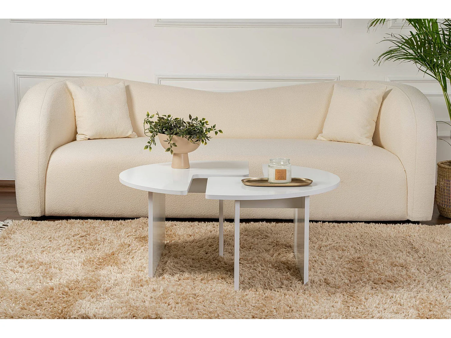 Salontafel Tairn, rond, 90x90x41h cm wit, blad van gemelamineerd hout, bladkleur wit