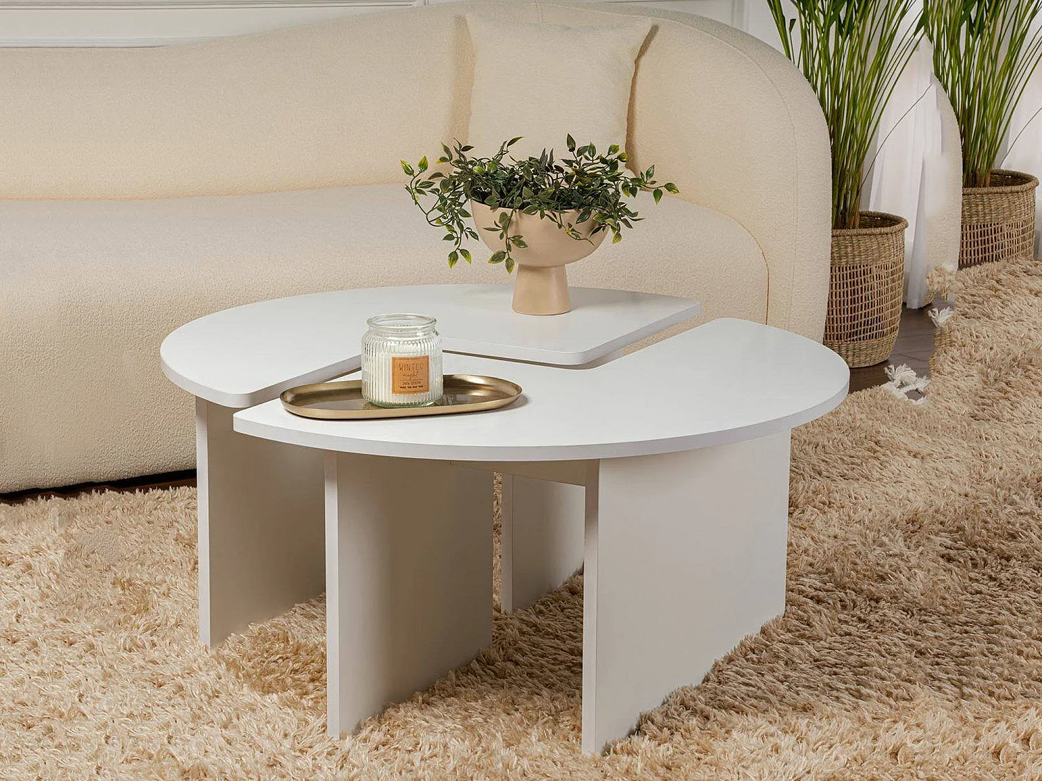 Salontafel Tairn, rond, 90x90x41h cm wit, blad van gemelamineerd hout, bladkleur wit