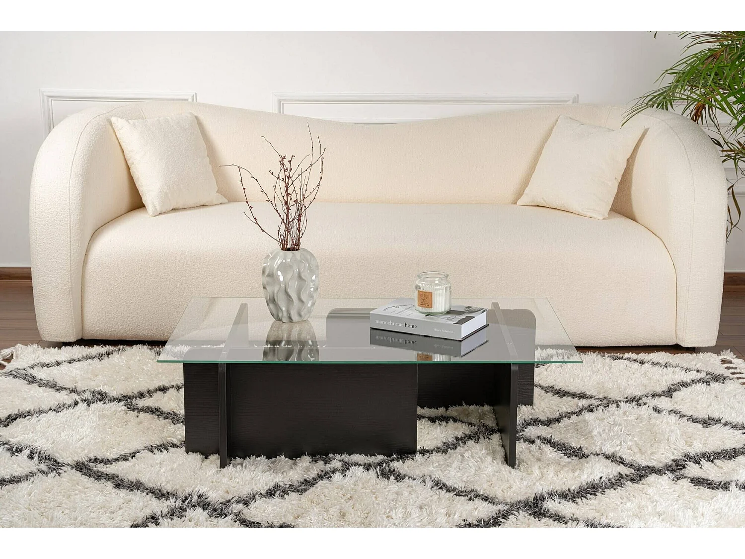 Salontafel Kallias, tijdschriftenhouder, 105x65x30h cm zwart, rechthoekig, glazen blad