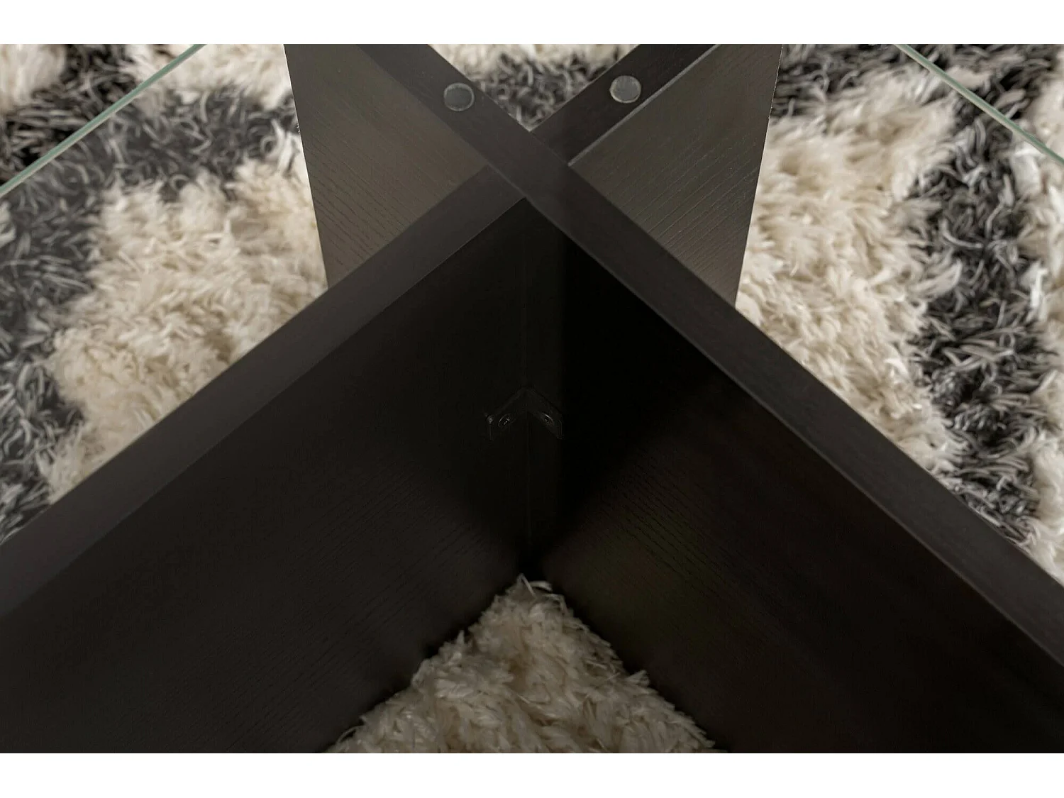 Salontafel Kallias, tijdschriftenhouder, 105x65x30h cm zwart, rechthoekig, glazen blad