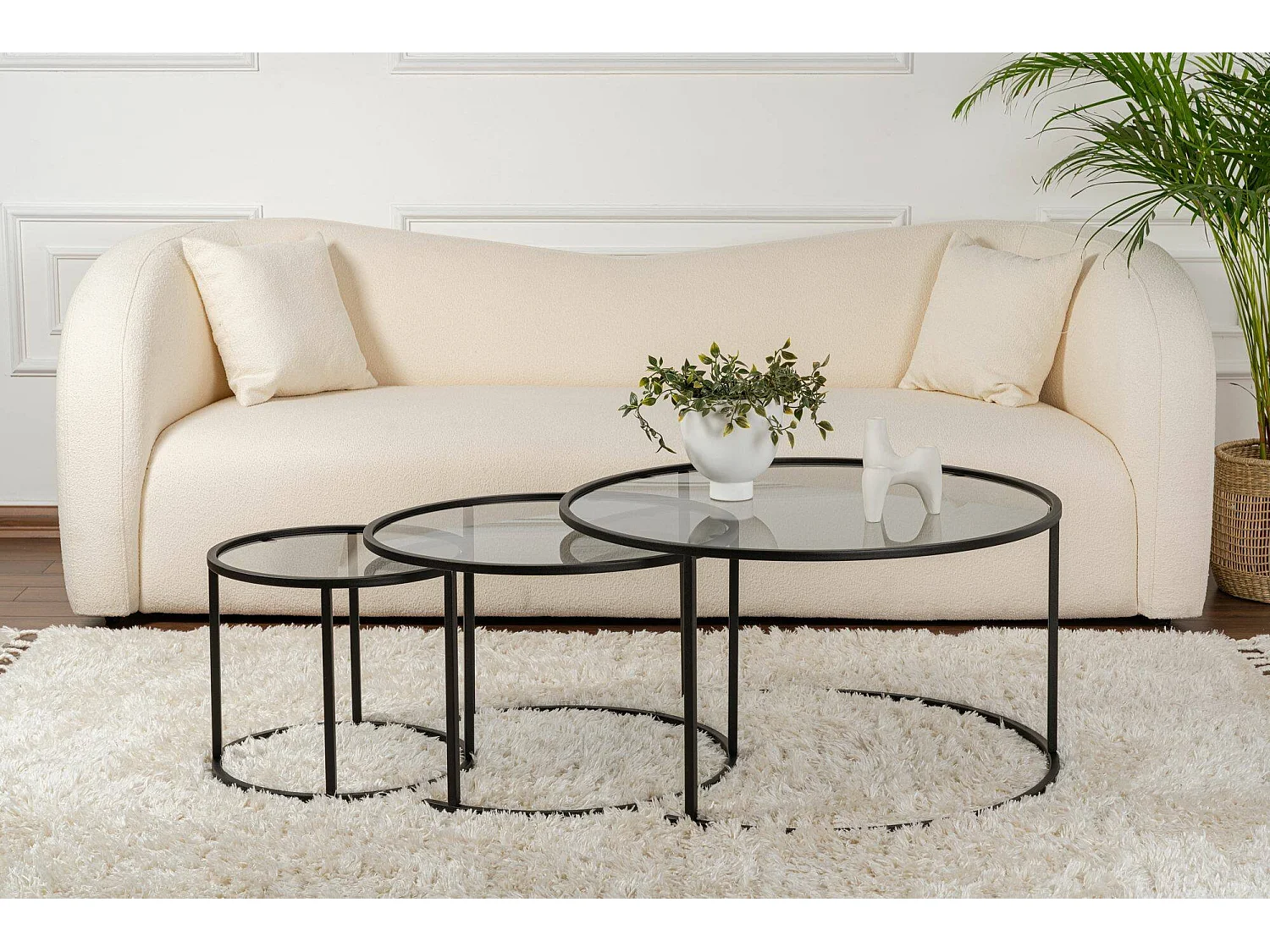 Rowan salontafel, ronde vorm, 80x80x43h cm zwart, glazen tafelblad, transparant onderblad