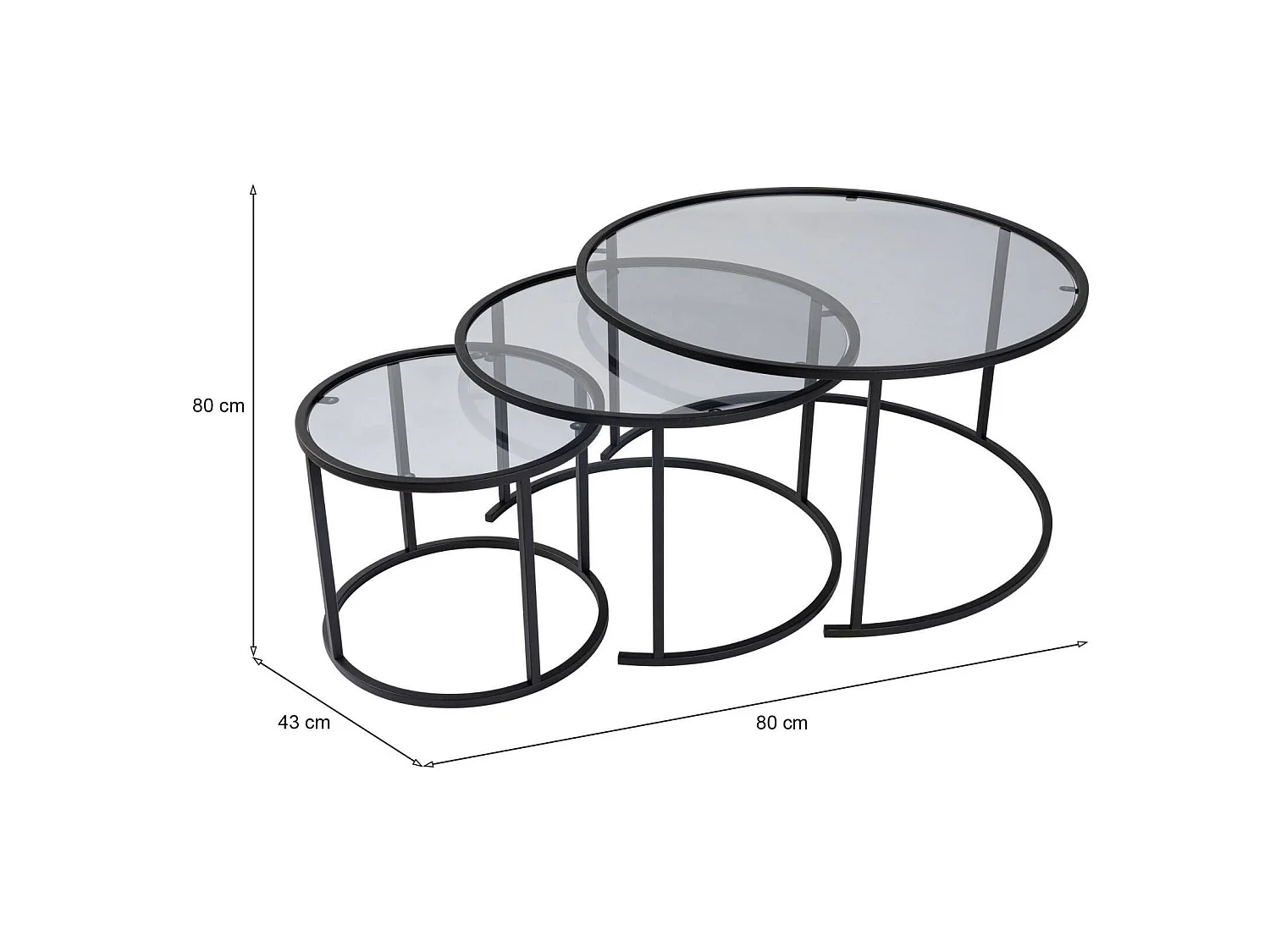 Rowan salontafel, ronde vorm, 80x80x43h cm zwart, glazen tafelblad, transparant onderblad