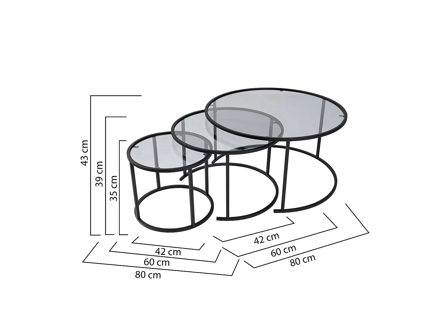 Mesa de centro Rowan, forma circular, 80x80x43h cm preta, tampo em vidro, prateleira transparente