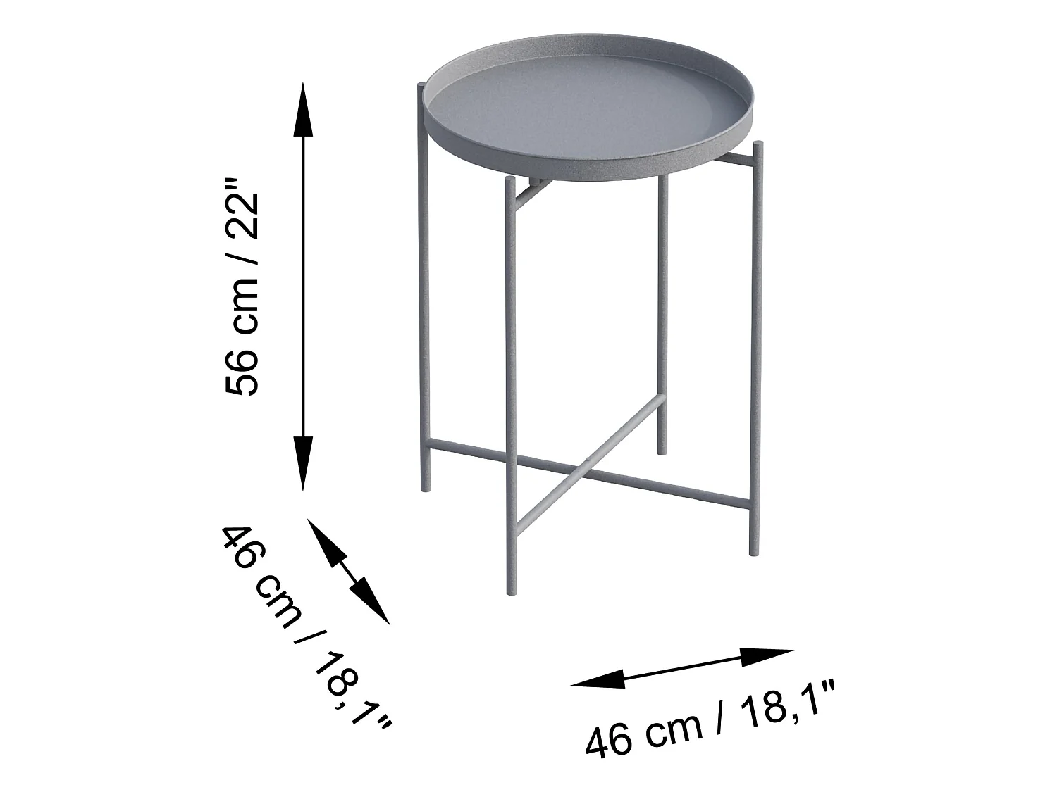 Table Basse Gombito, Forme Ronde, 46x46x56h cm Gris Clair, Plateau Métal, Couleur Étagère Grise