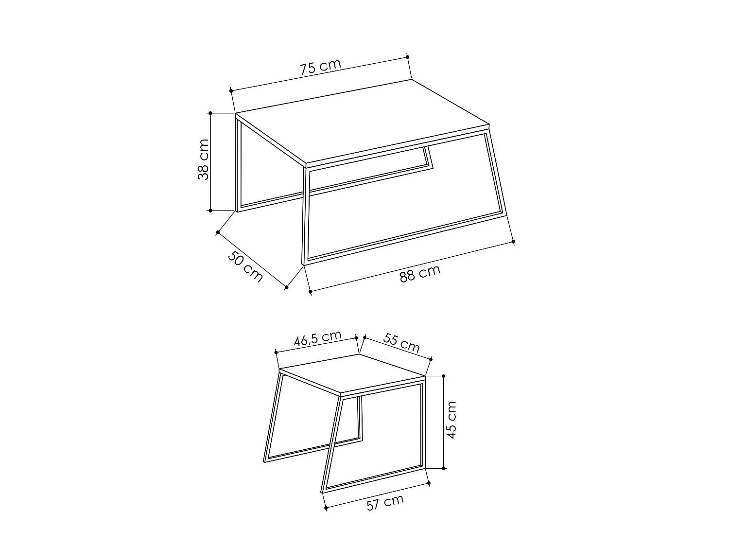 Salontafel Tavo, rechthoekig, 88x50x38h cm wit, framekleur zwart, blad van gemelamineerd hout