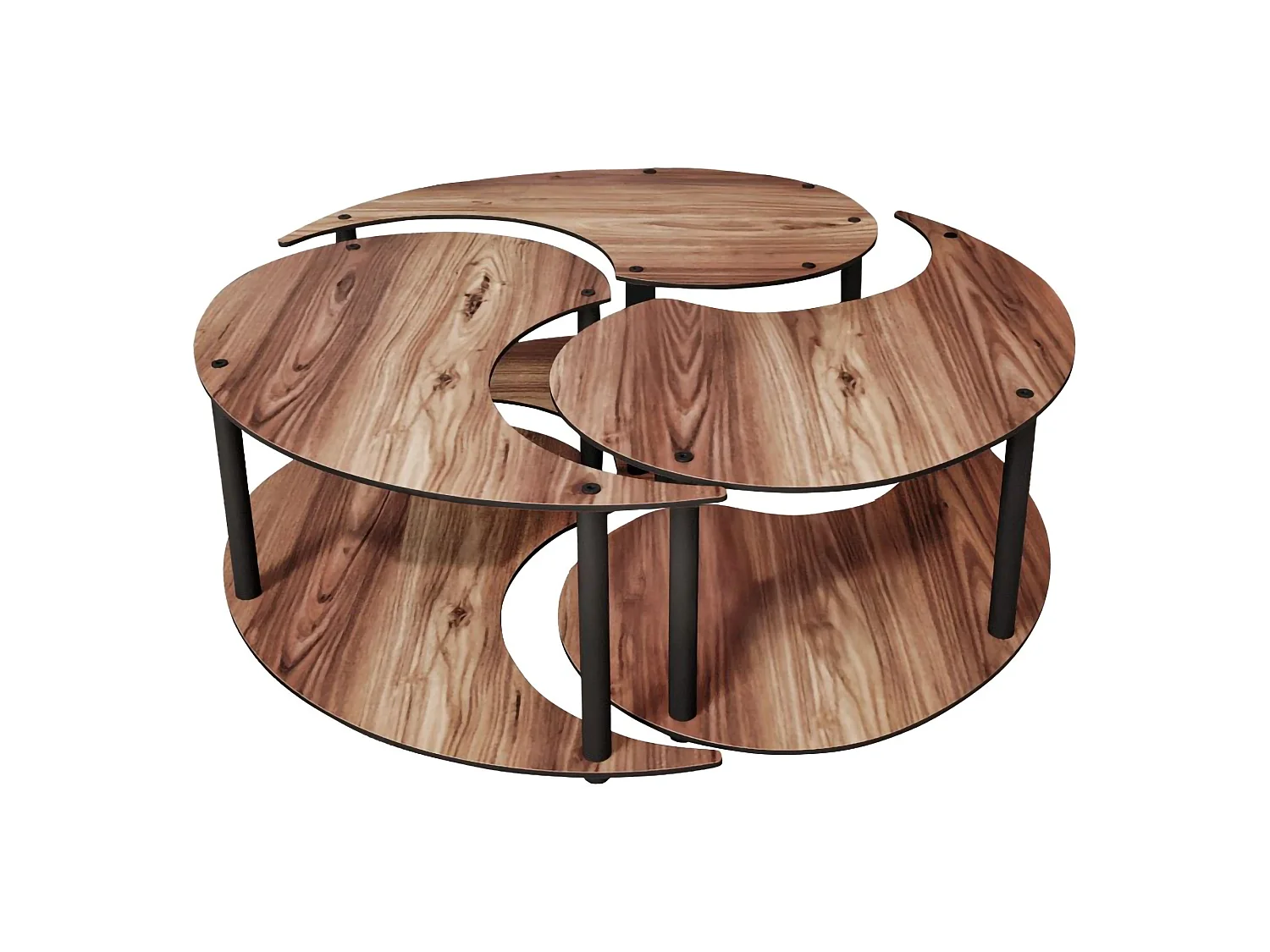Table Basse Gignese, set de 3 Pièces, 70x70x38 cm Marron Chêne Foncé, 3 Compartiments, Forme Ronde