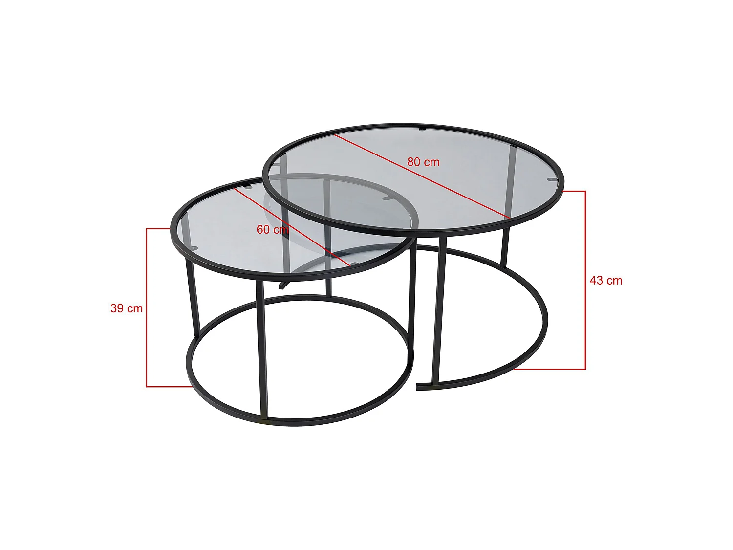 Tavolino da Salotto Lambrugo, Modulabile, 60x60x39h cm Nero, Forma Rotondo, Sfumatura Colore Ripiano Fume