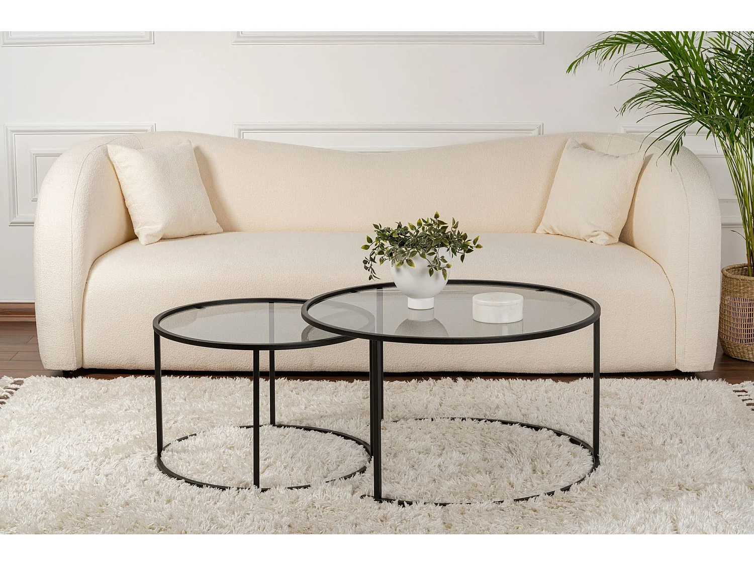 Tavolino da Salotto Lambrugo, Modulabile, 60x60x39h cm Nero, Forma Rotondo, Sfumatura Colore Ripiano Fume