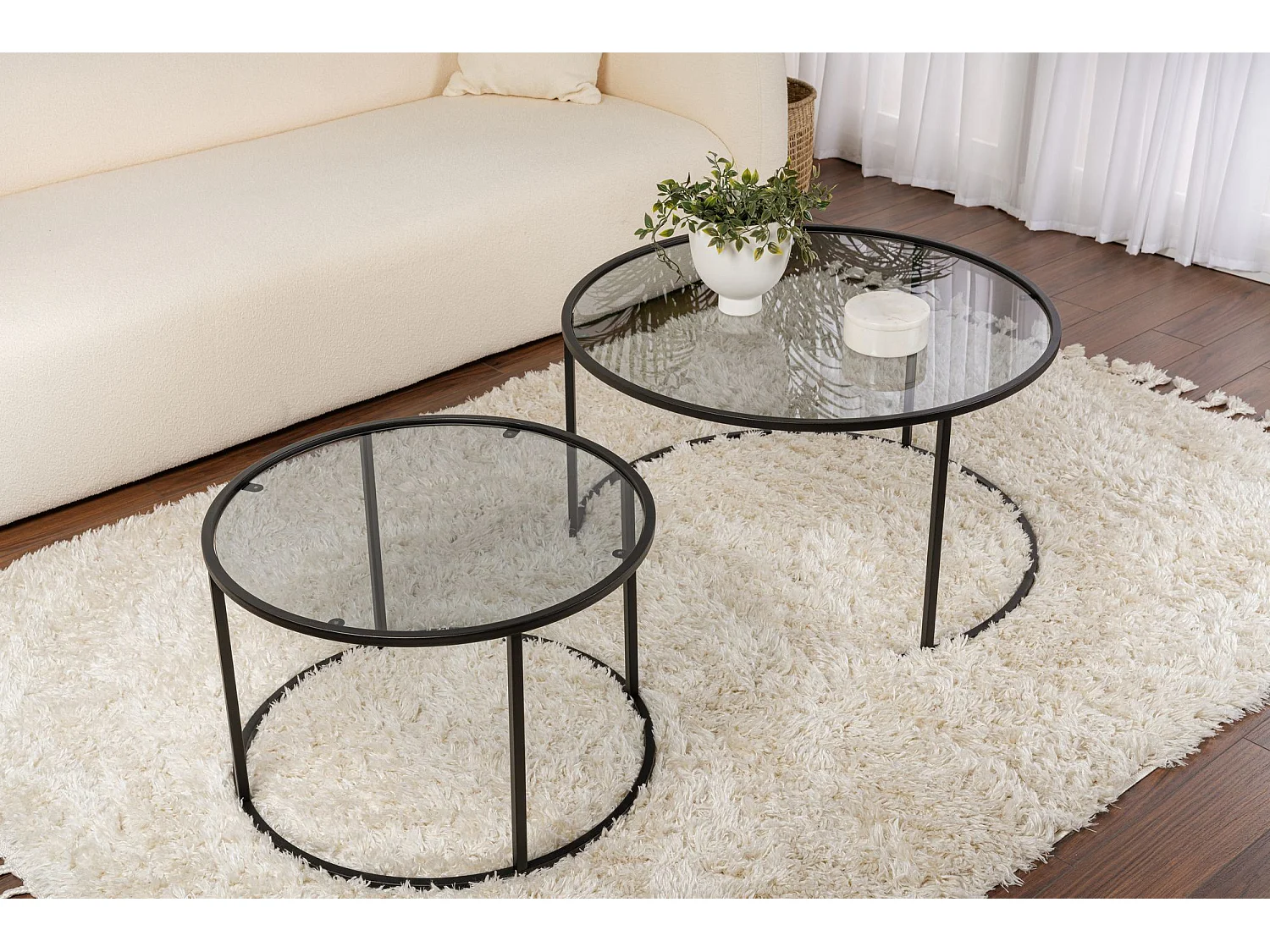 Tavolino da Salotto Lambrugo, Modulabile, 60x60x39h cm Nero, Forma Rotondo, Sfumatura Colore Ripiano Fume