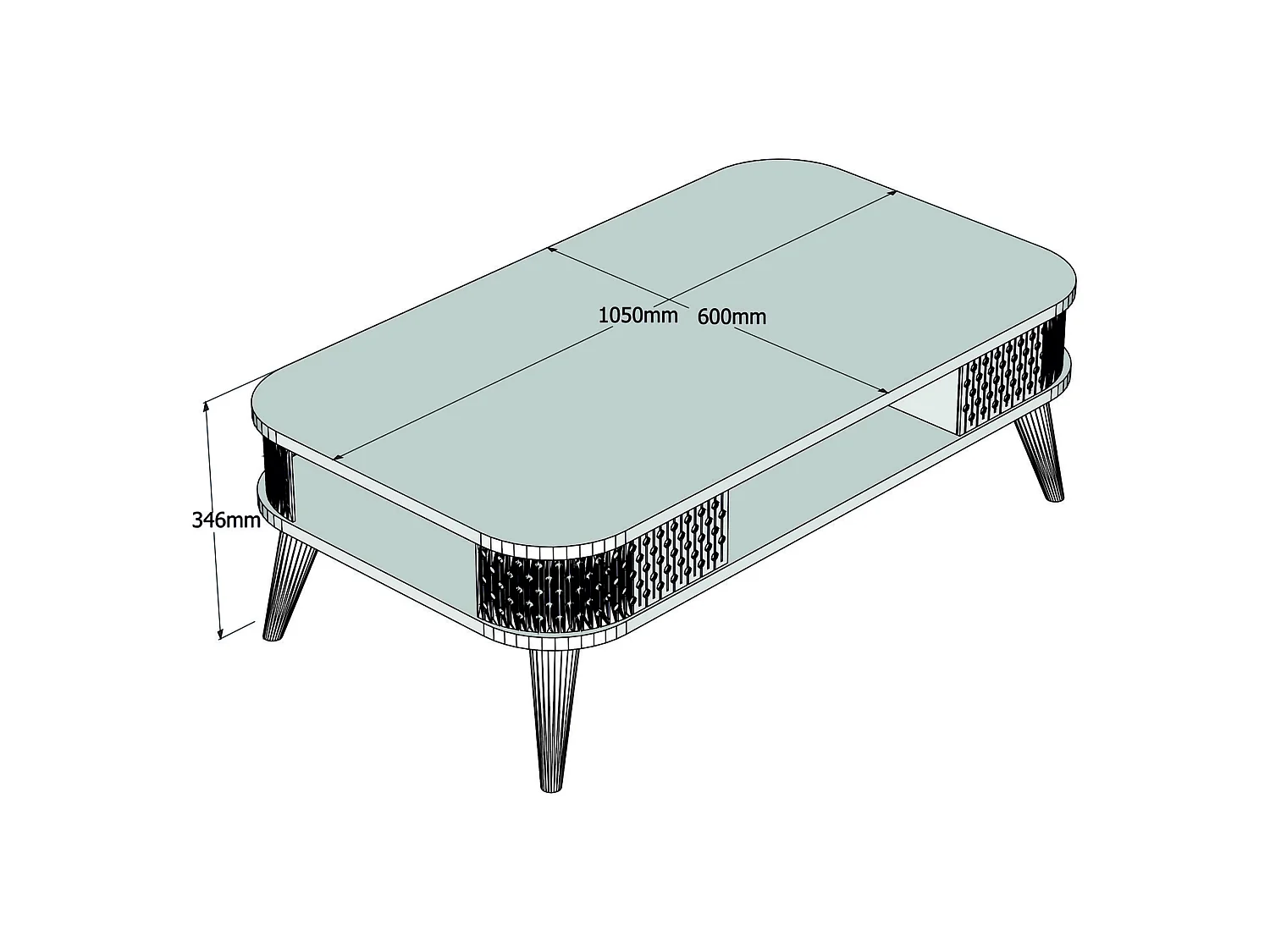 Table basse "Medicina", pieds, 105x60x35h cm, noyer marron, un compartiment, forme rectangulaire