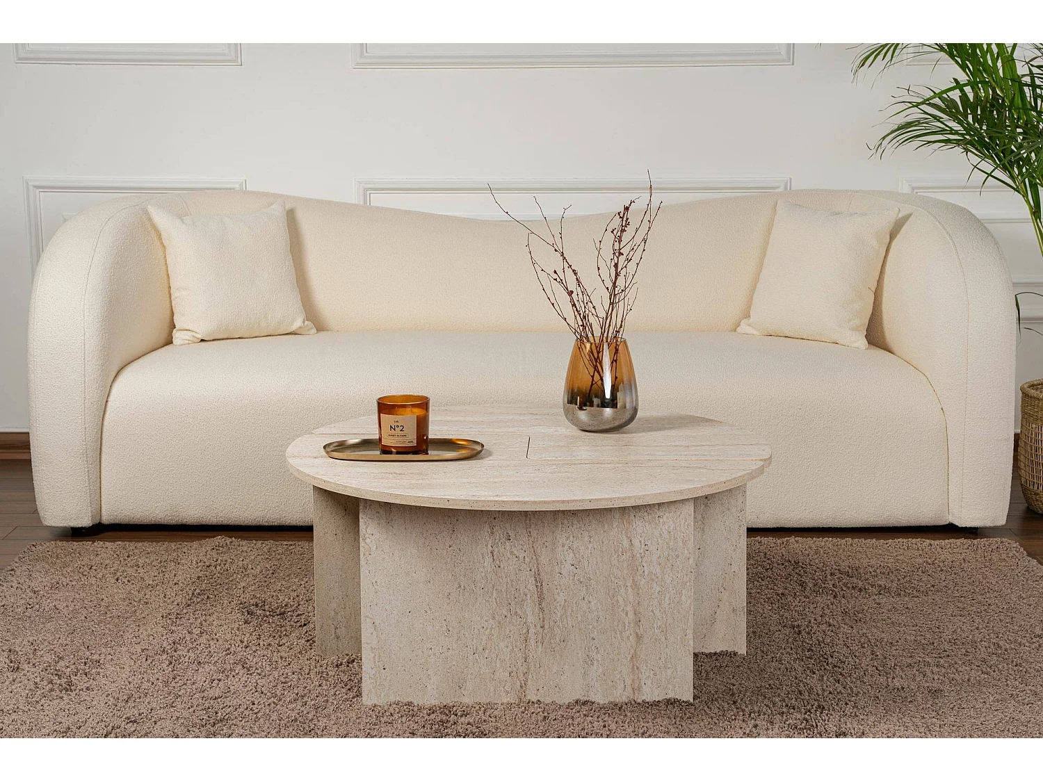 Salontafel Tairn, rond, 90x90x41h cm, beige, blad van gemelamineerd hout, plateaukleur beige