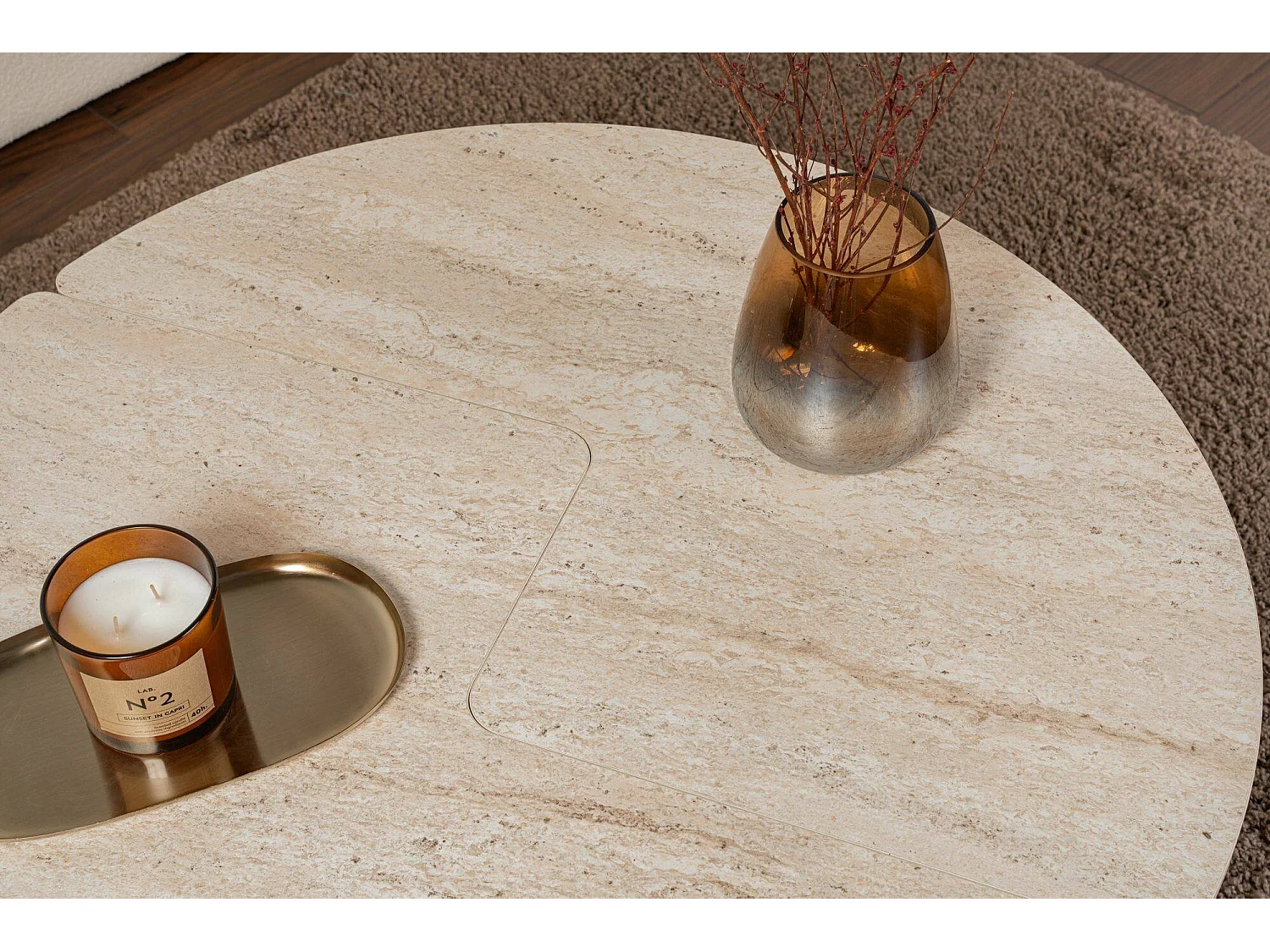 Salontafel Tairn, rond, 90x90x41h cm, beige, blad van gemelamineerd hout, plateaukleur beige