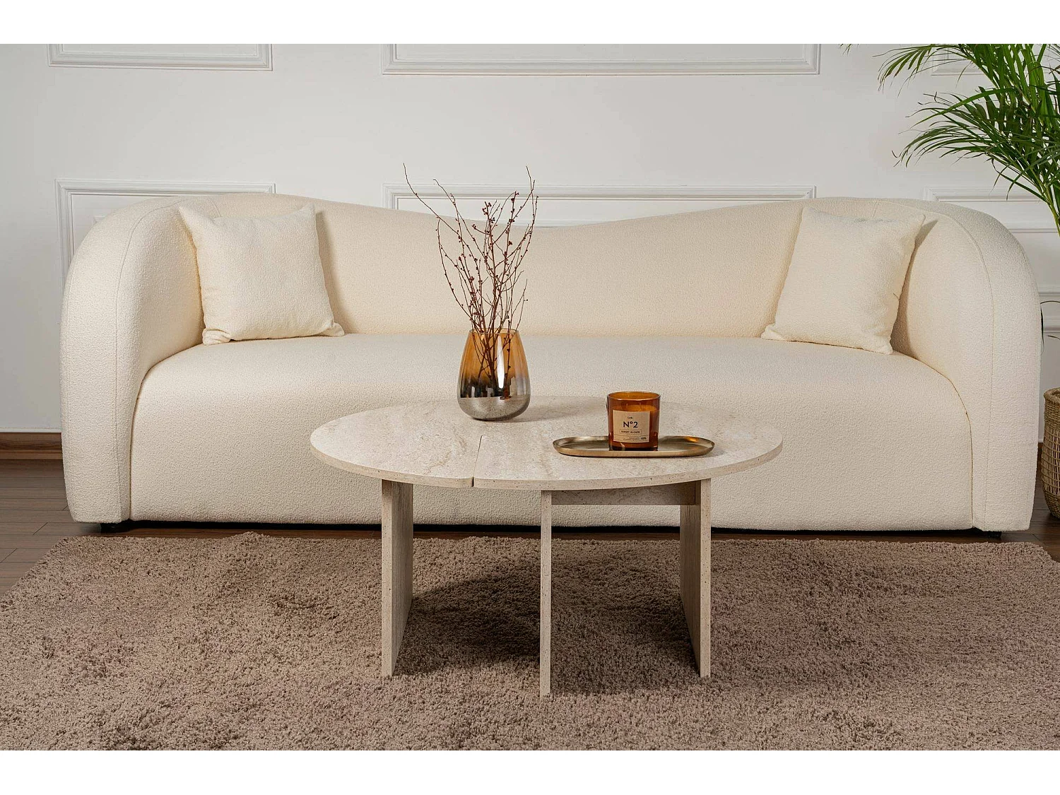 Salontafel Tairn, rond, 90x90x41h cm, beige, blad van gemelamineerd hout, plateaukleur beige