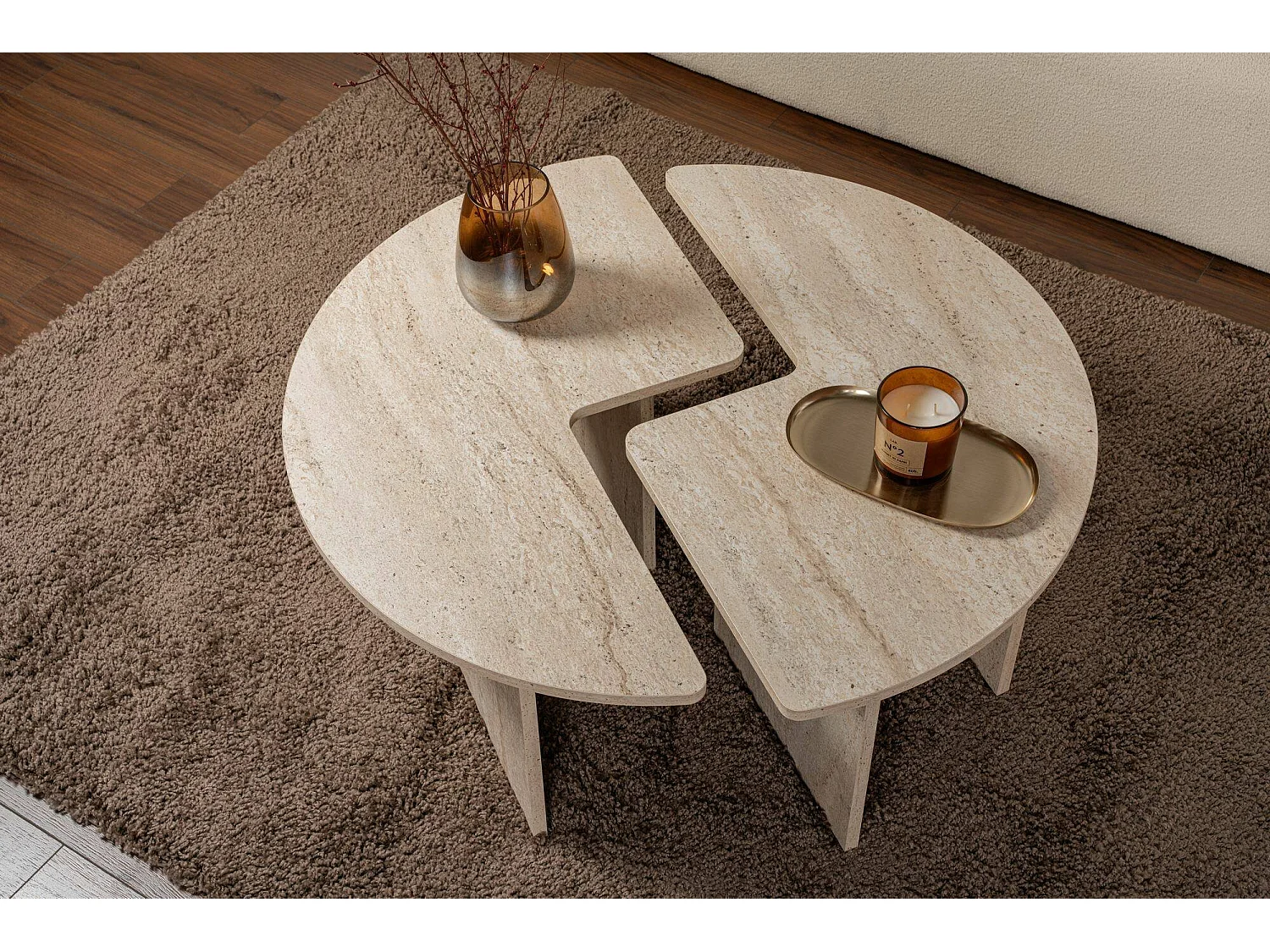 Salontafel Tairn, rond, 90x90x41h cm, beige, blad van gemelamineerd hout, plateaukleur beige