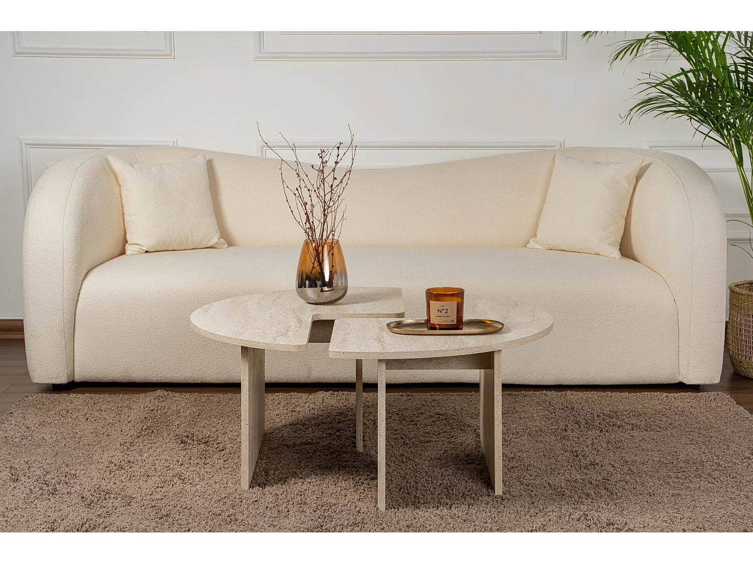 Salontafel Tairn, rond, 90x90x41h cm, beige, blad van gemelamineerd hout, plateaukleur beige