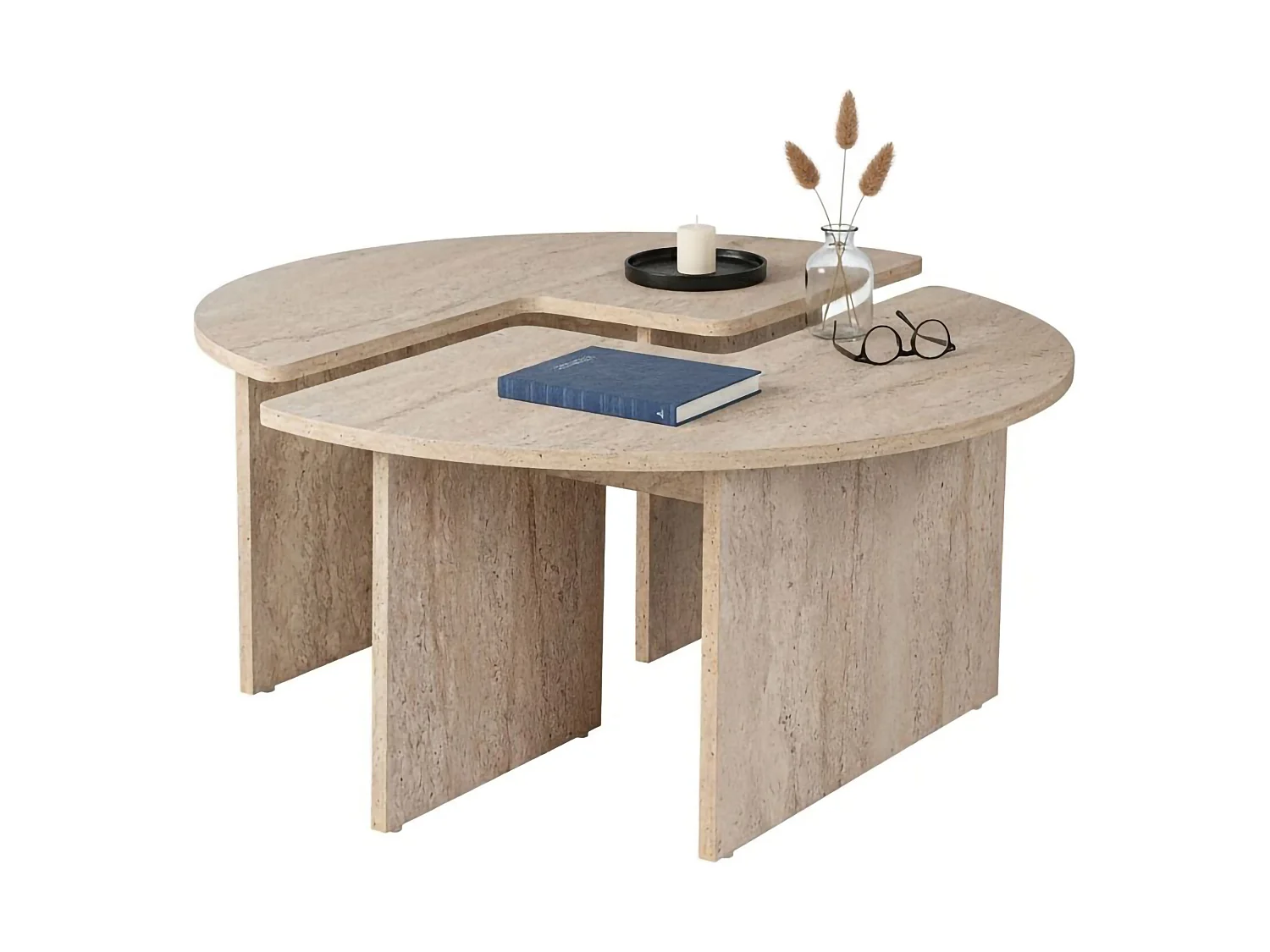 Mesa de Centro Tairn, redonda, 90x90x41h cm, bege, tampo em madeira nobilitada, prateleira bege