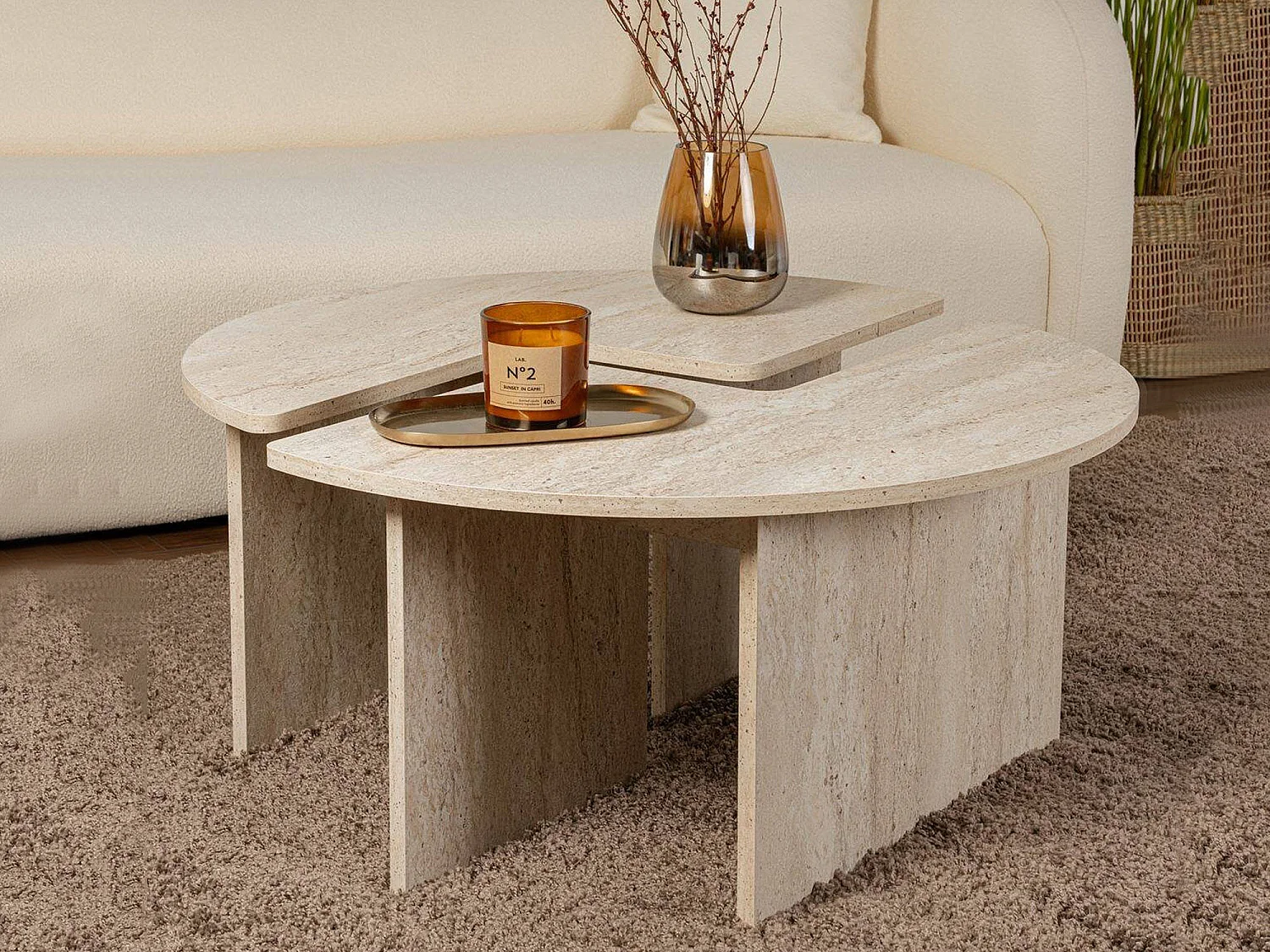 Mesa de Centro Tairn, redonda, 90x90x41h cm, bege, tampo em madeira nobilitada, prateleira bege
