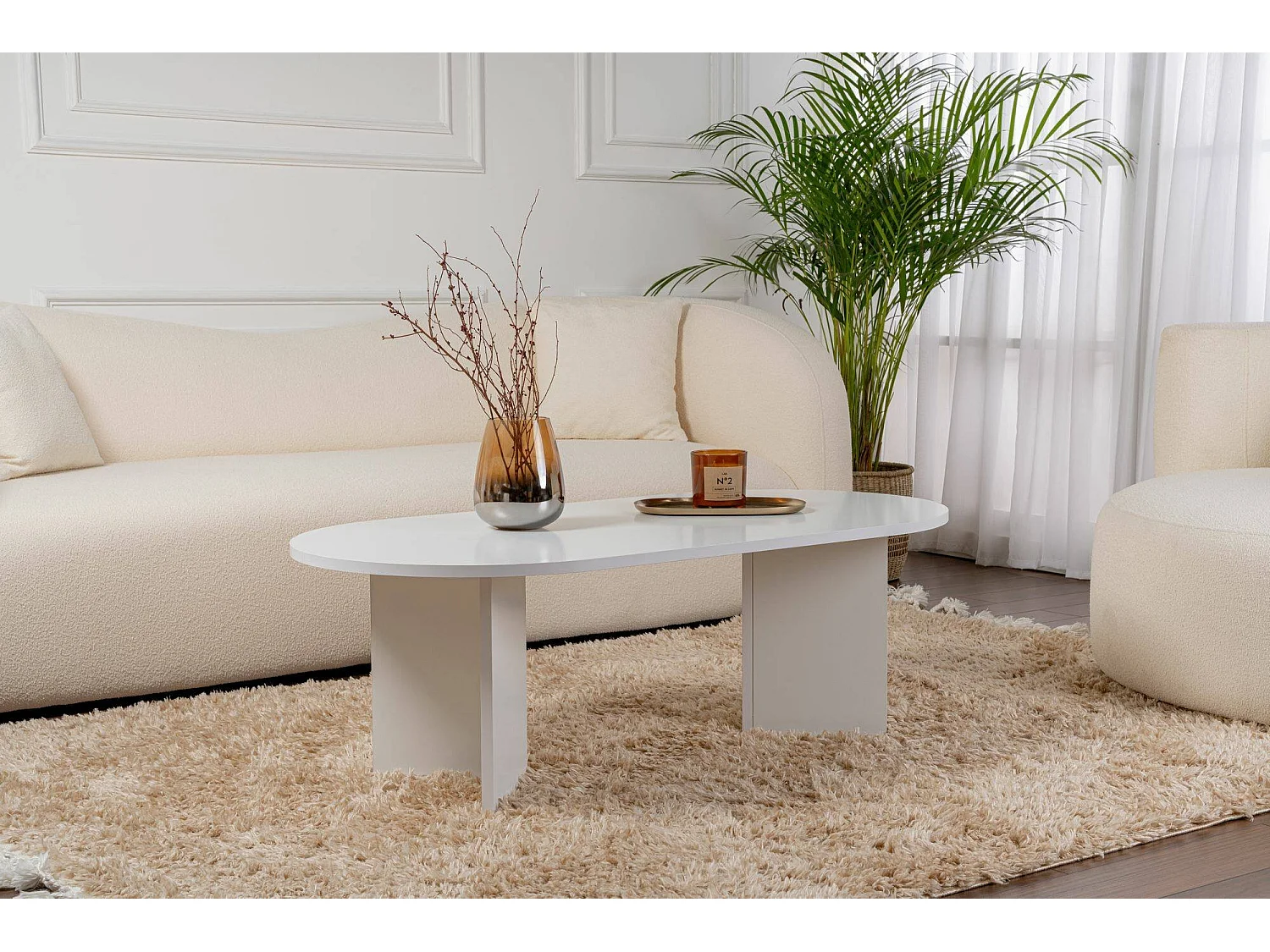 Salontafel Elain, tijdschriftenhouder, 119x60x40h cm wit, rechthoekig, tafelblad van gemelamineerd hout