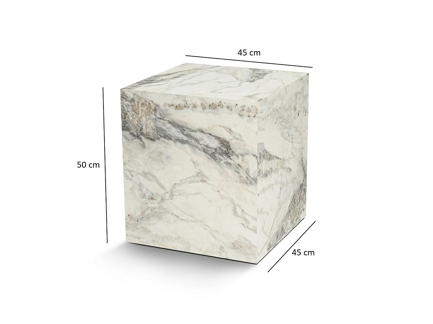 Salontafel Imogen, max. 10 kg, 45x45x50h cm wit marmer, kubusvorm, marmerkleurverloop tafelblad