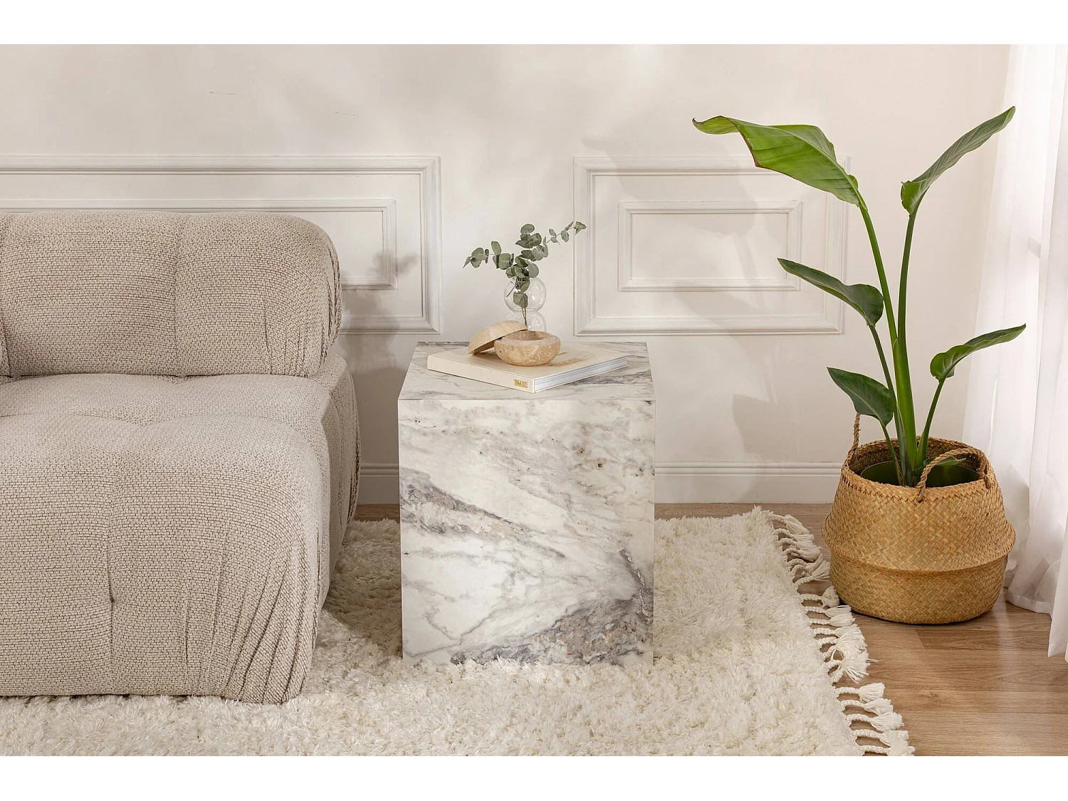 Salontafel Imogen, max. 10 kg, 45x45x50h cm wit marmer, kubusvorm, marmerkleurverloop tafelblad