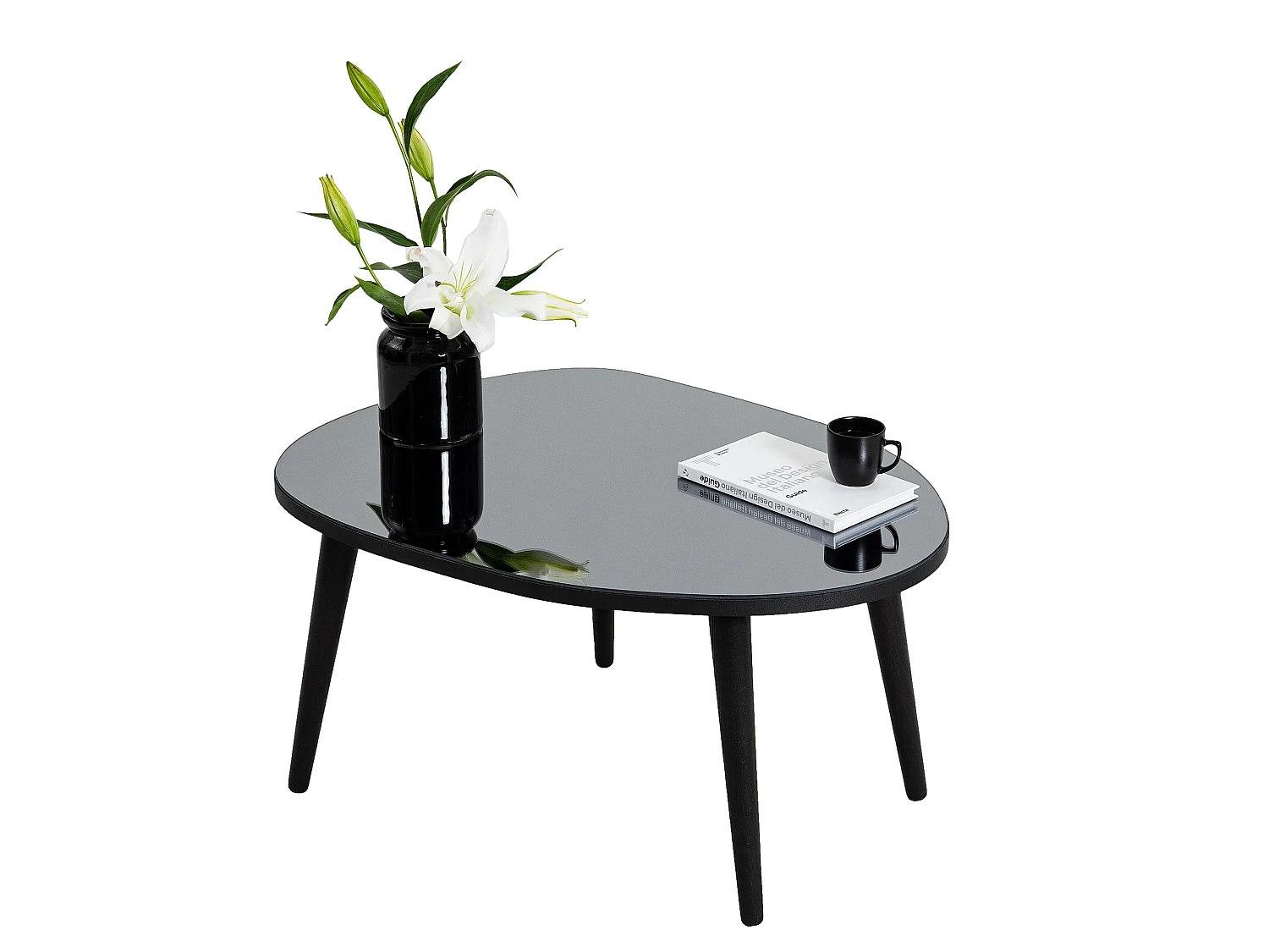 Couch-Tisch Frontone, Glasplatte, 75x55x38h cm Schwarz, oval, Glasplatte mit Rauchfarb-Effekt