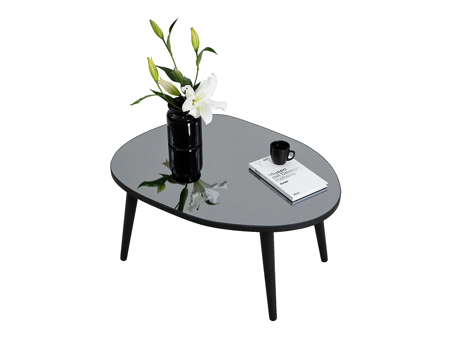 Couch-Tisch Frontone, Glasplatte, 75x55x38h cm Schwarz, oval, Glasplatte mit Rauchfarb-Effekt
