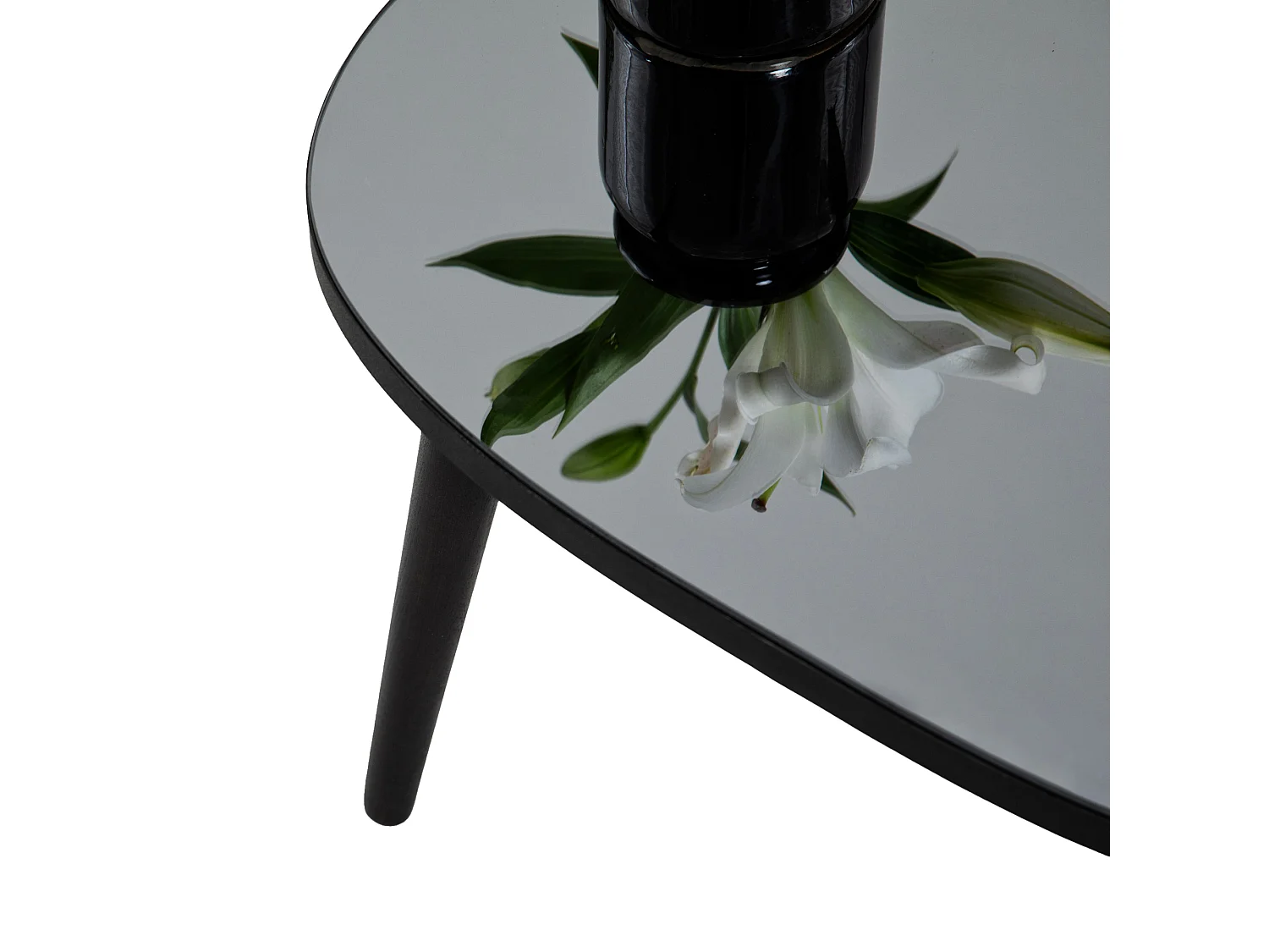Couch-Tisch Frontone, Glasplatte, 75x55x38h cm Schwarz, oval, Glasplatte mit Rauchfarb-Effekt