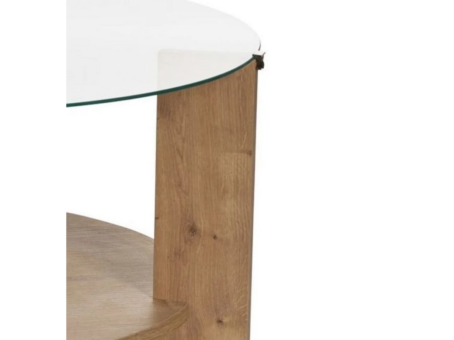 Table basse Canevino, Forme ronde, 75x75x40h cm chêne brun, Plateau en verre, Couleur plateau transparent