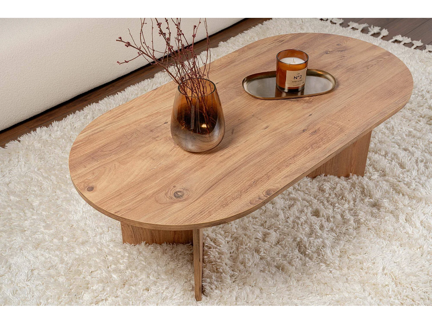 Salontafel Elain, rechthoekig, 119x60x40h cm, dennenbruin, massiefhouten blad, schapkleur bruin