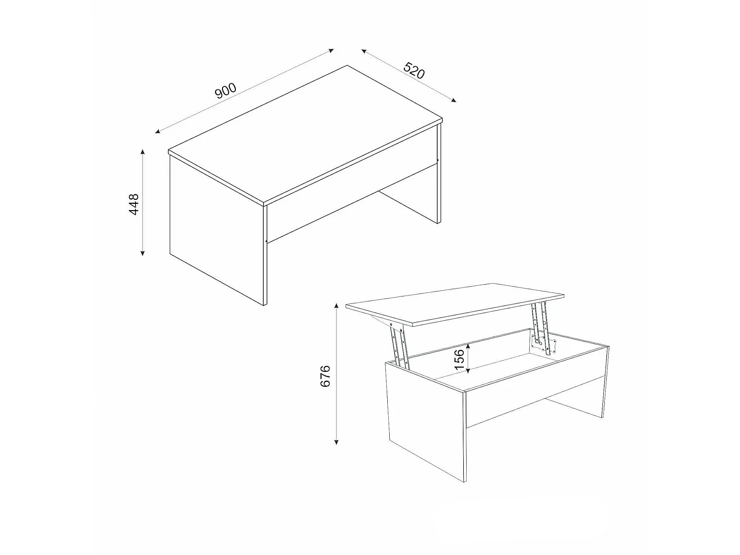 Mesa de centro Marinone, 1 compartimento, 90x45x52h cm Branco, forma retangular, tampo em madeira revestida