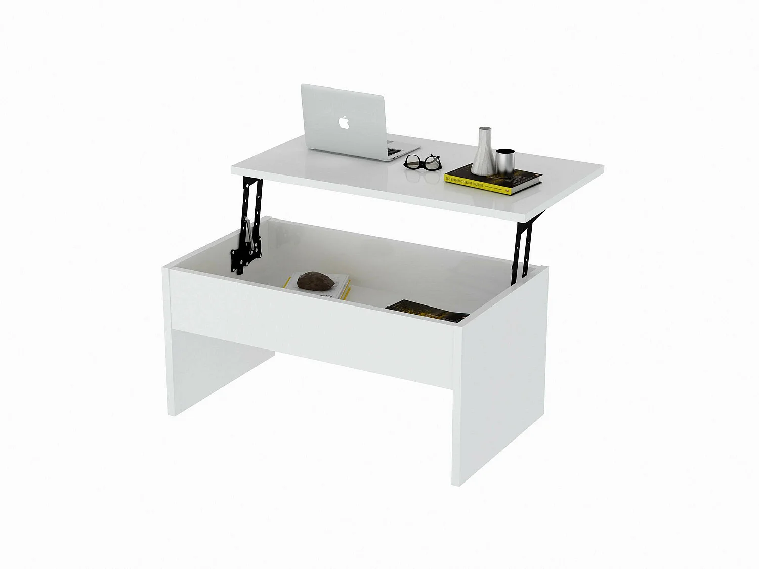 Mesa de centro Marinone, 1 compartimento, 90x45x52h cm Branco, forma retangular, tampo em madeira revestida