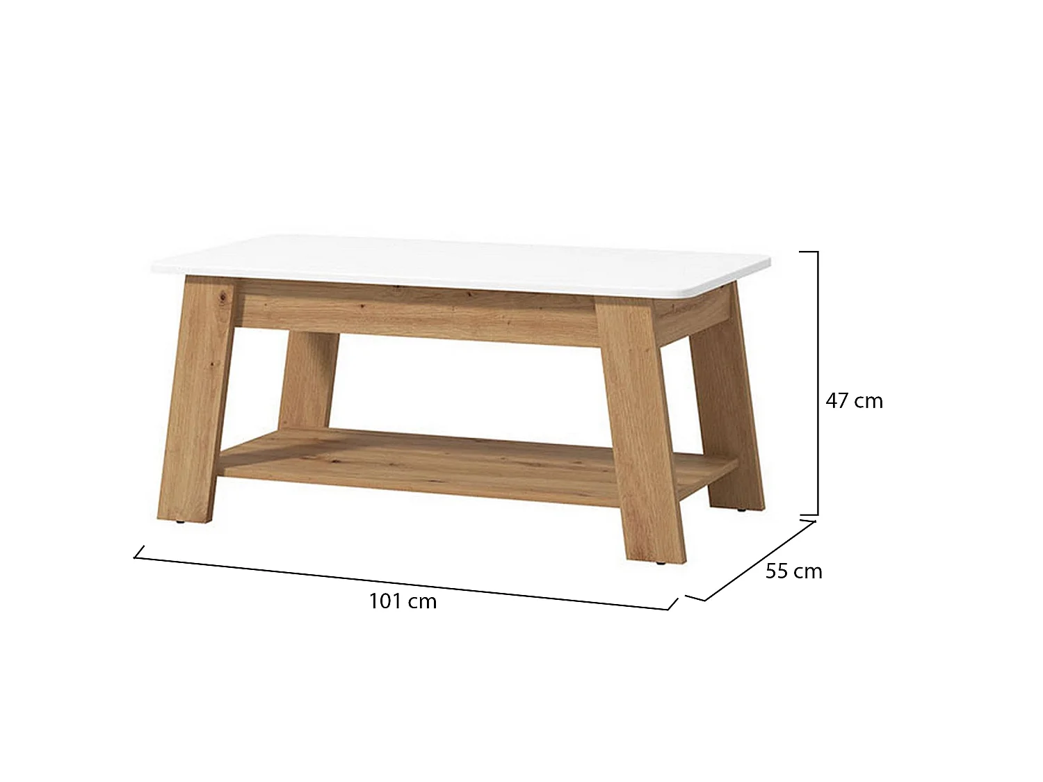 Tavolino da Salotto Casaglia, un Vano, 101x55x47h cm Bianco Lucido, Forma Rettangolare, Colore Ripiano Bianco