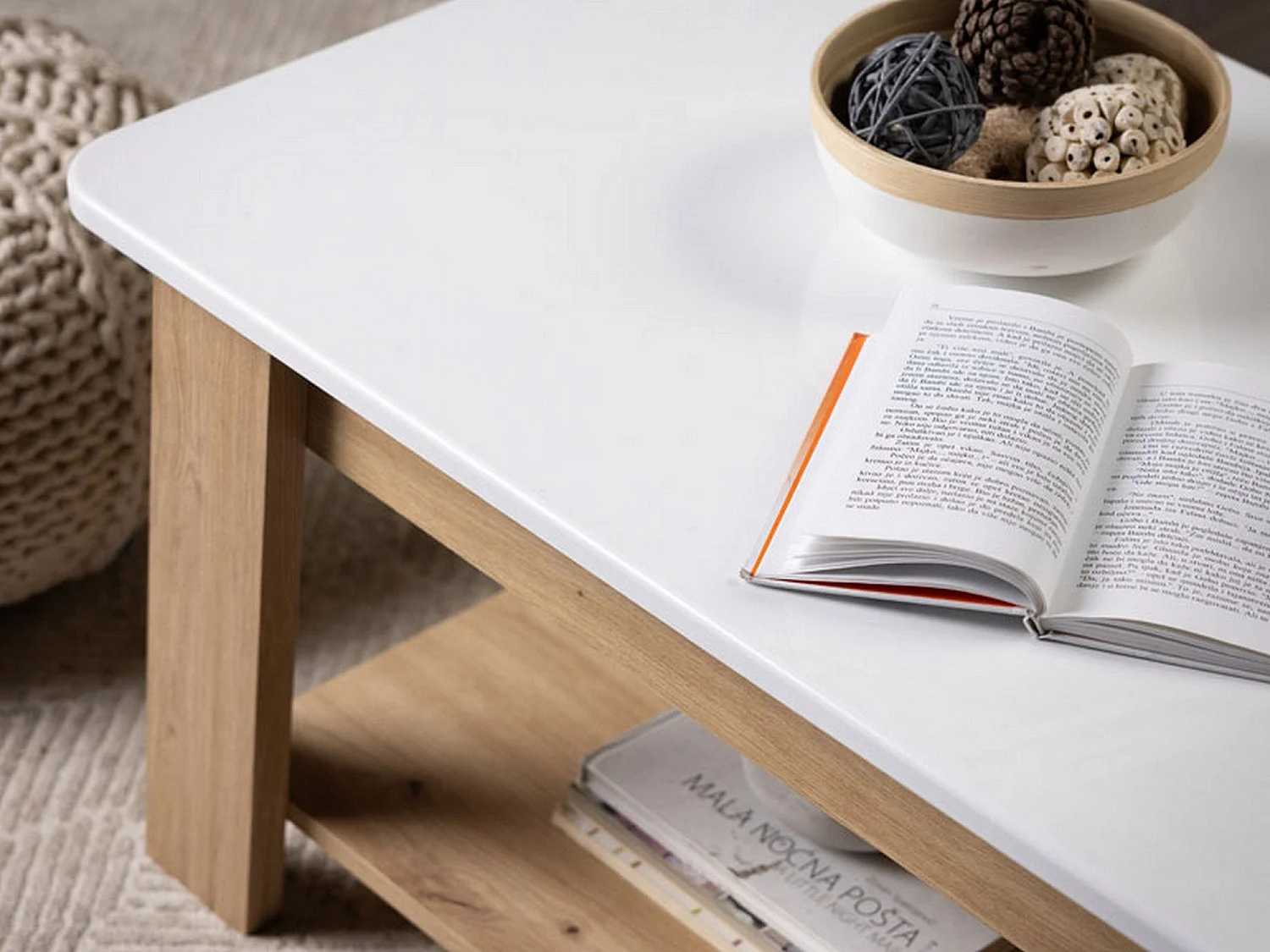 Tavolino da Salotto Casaglia, un Vano, 101x55x47h cm Bianco Lucido, Forma Rettangolare, Colore Ripiano Bianco