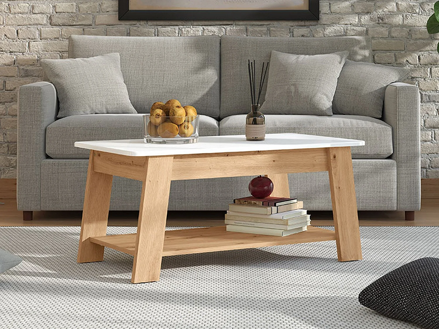 Tavolino da Salotto Casaglia, un Vano, 101x55x47h cm Bianco Lucido, Forma Rettangolare, Colore Ripiano Bianco