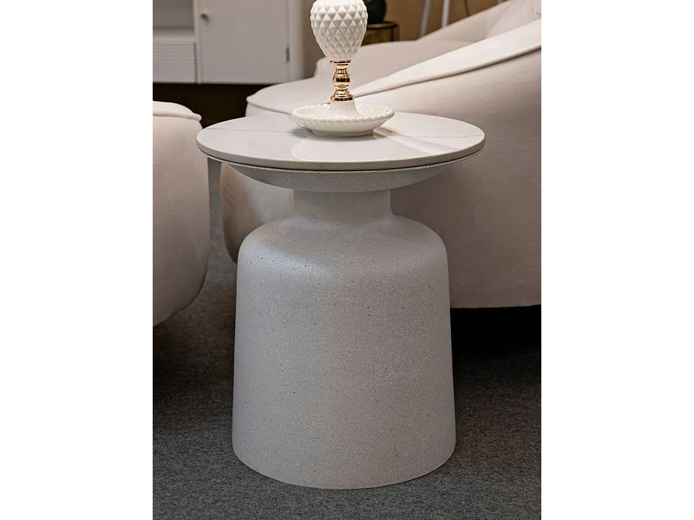 Salontafel Farfa, tijdschriftenhouder, 40x40x47h cm wit, rond, keramisch blad