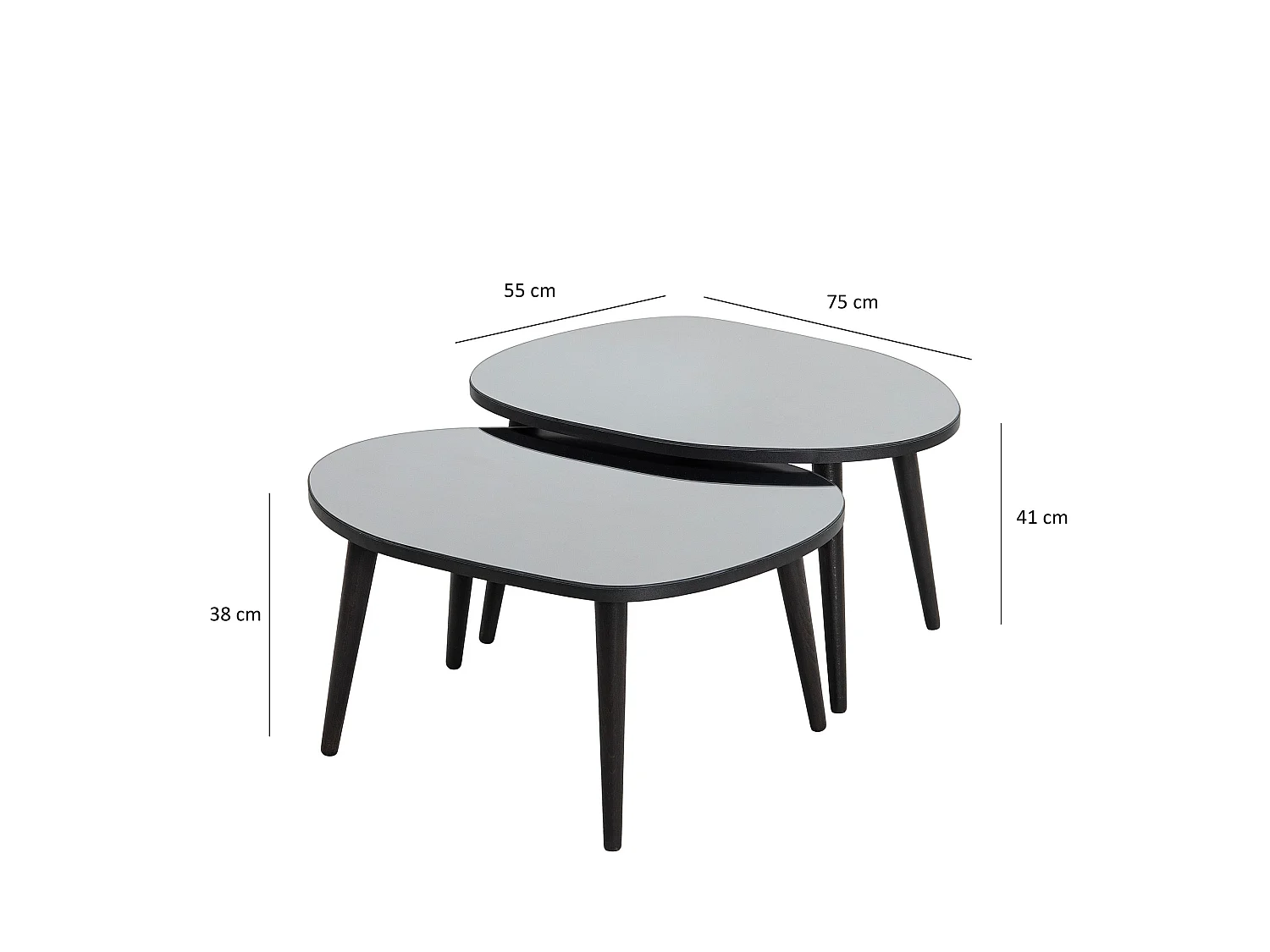 Couchtisch Cassiano, gehärtetes Glas, 75x55x38h cm Schwarz, ovale Form, Tischplatte Rauchglas